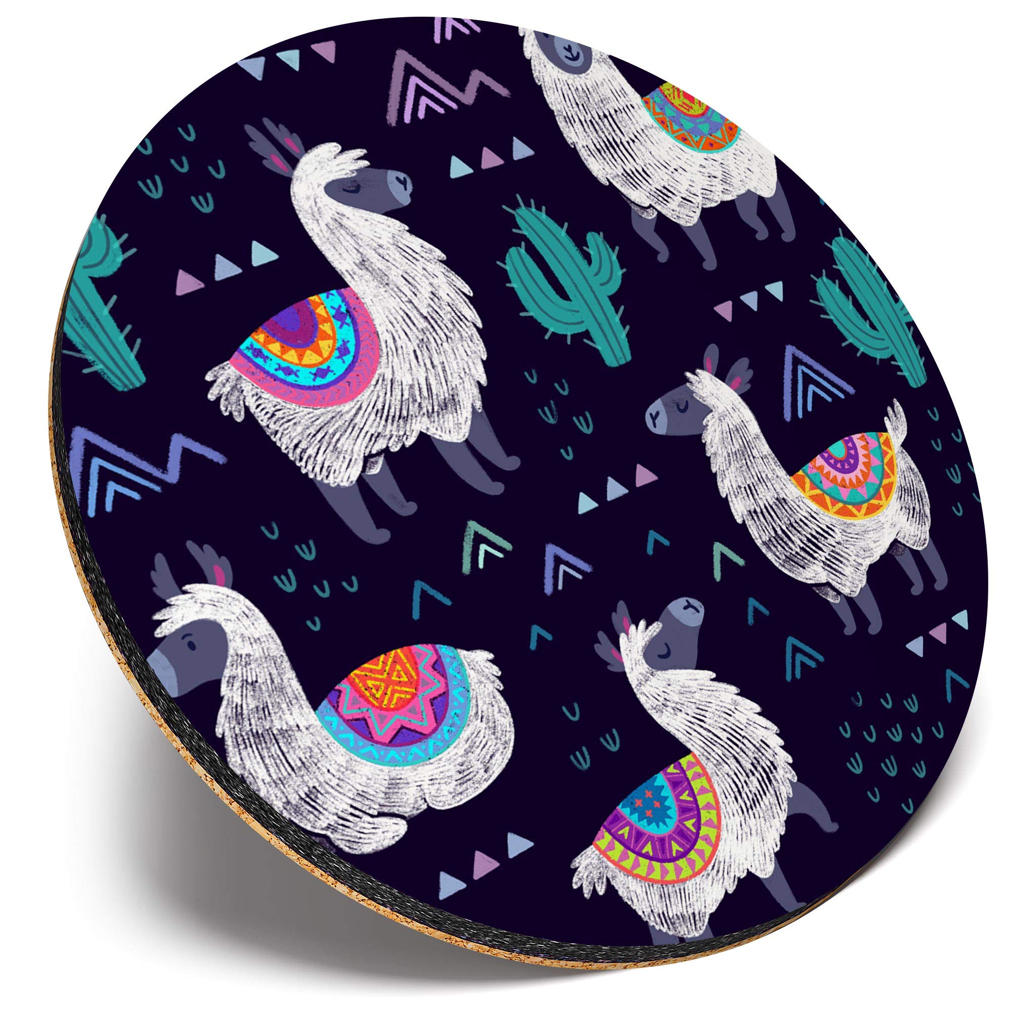 Destination Vinyl Ltd Multicolor Round Single Coaster - Purple Llama Pattern Alpaca Cactus |Glossy Quality Coasters | Tabletop Protection For Any Table Type #46226