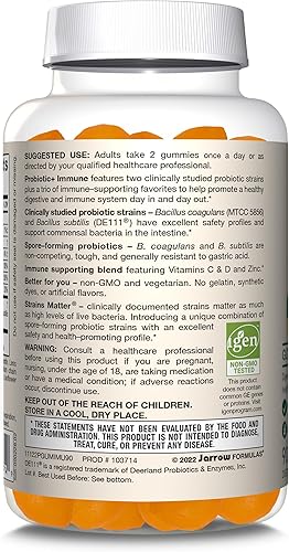 Miniatura 10 de Jarrow Formulas Gomitas inmunes Probiotic+, suplemento de 2 mil millones de UFC para la salud digestiva y el apoyo inmunológico, 90 gomitas