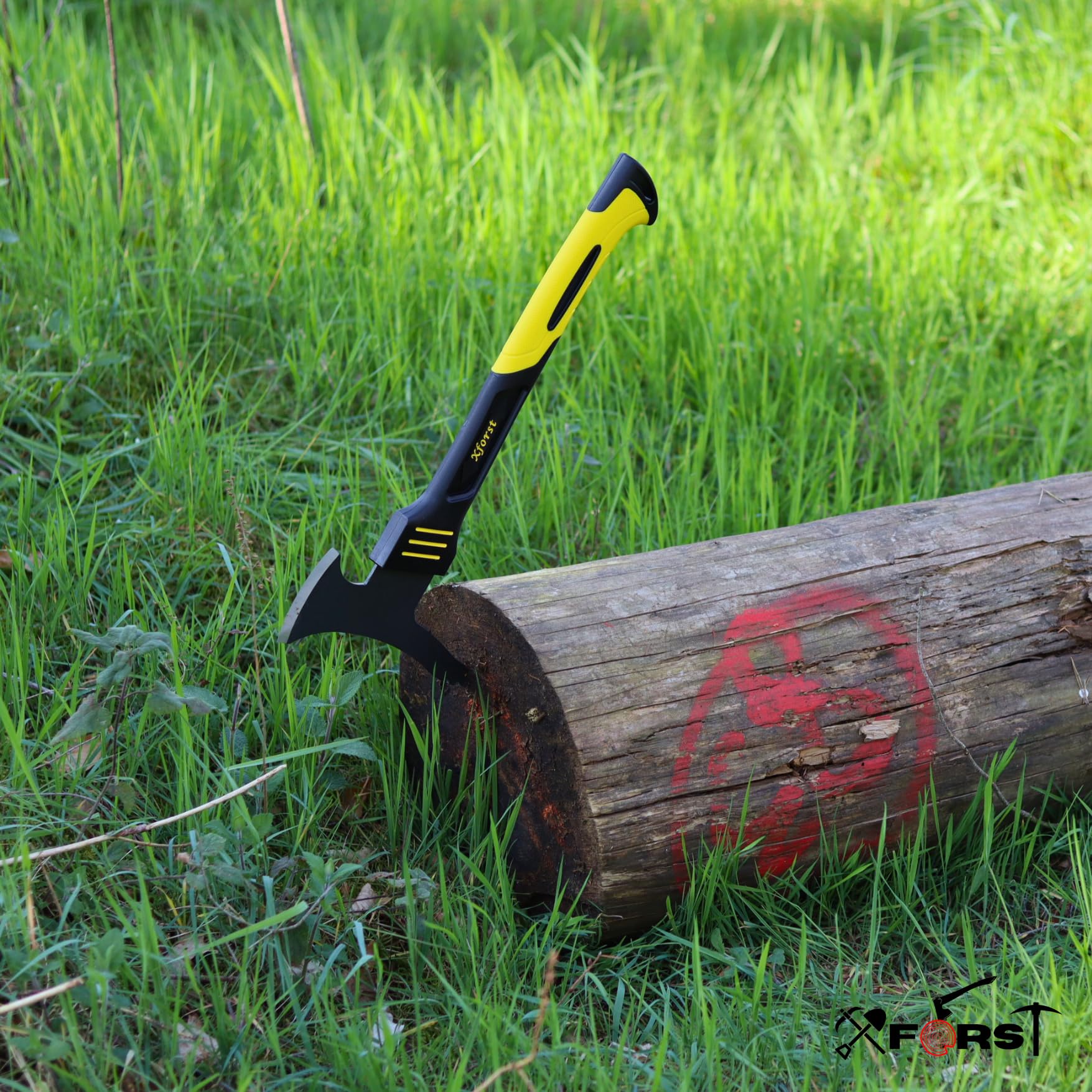 Xforst Sapie à Main 46 cm Bûcheron avec Lame de Coupe – Sappie Forestier Manche Fibre Verre Gommé, Tête Acier Carbone Forgé Dentelée, Œillet de Suspension pour Bûches & Branches – X-DB36