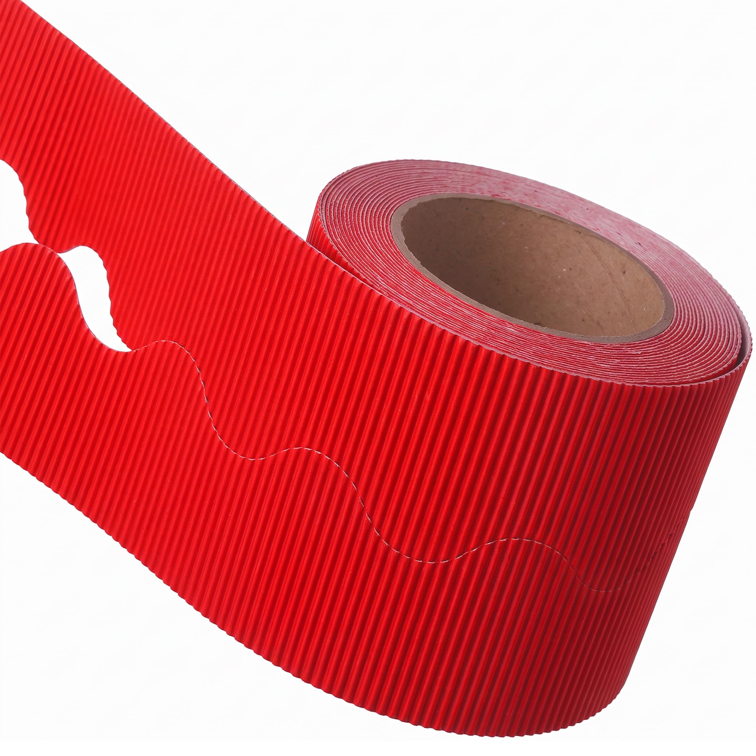 PAPERCUTZ Corrugated Border Roll (5.7cm x 15 metre), School Display Borders for Classrooms Decoration, Fade Resistant Scalloped Edge Border Roll for Bulletin Boards (Scarlet Red)