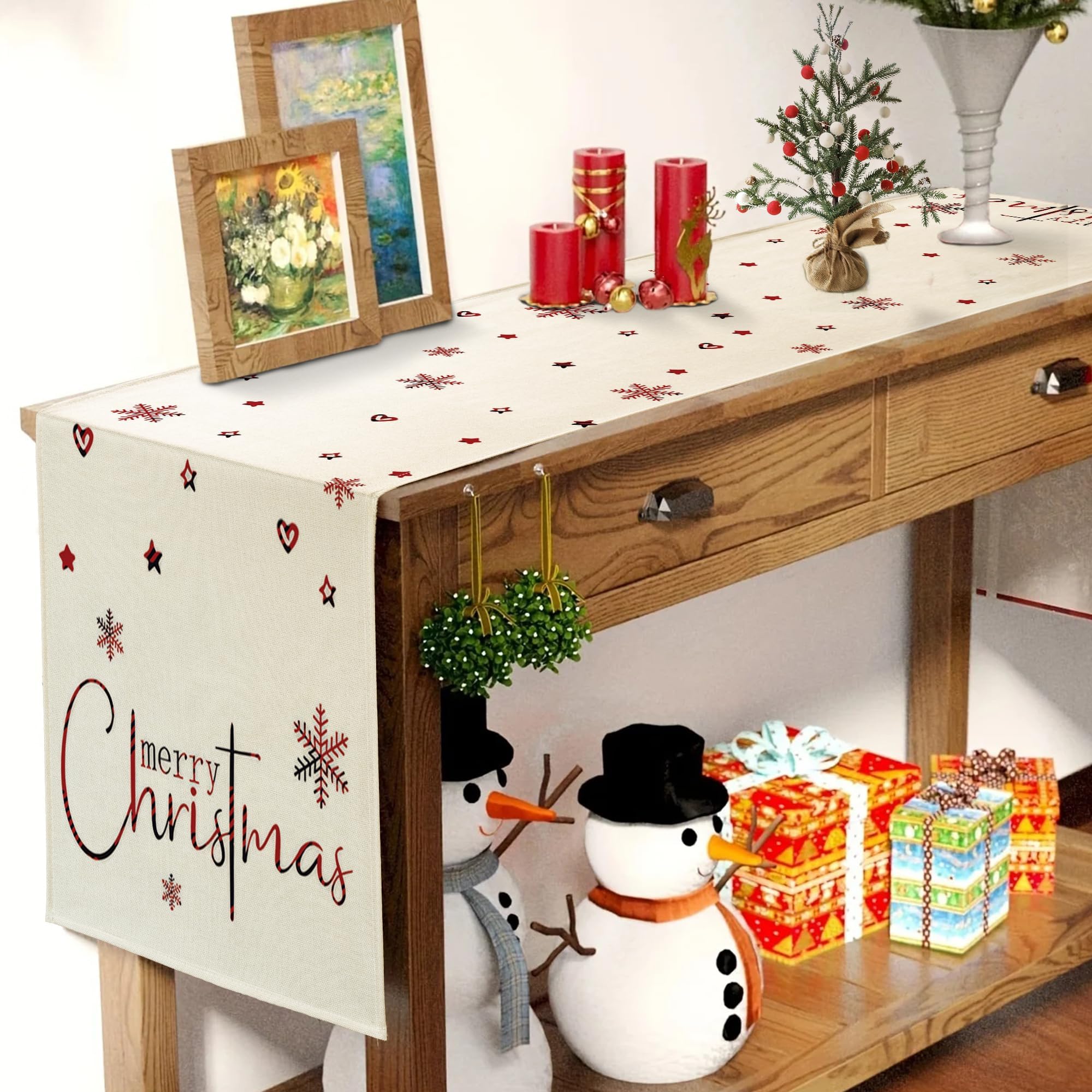 YCOLL Weihnachtstischläufer Beige - Wasserabweisend Für Drinnen & Draußen