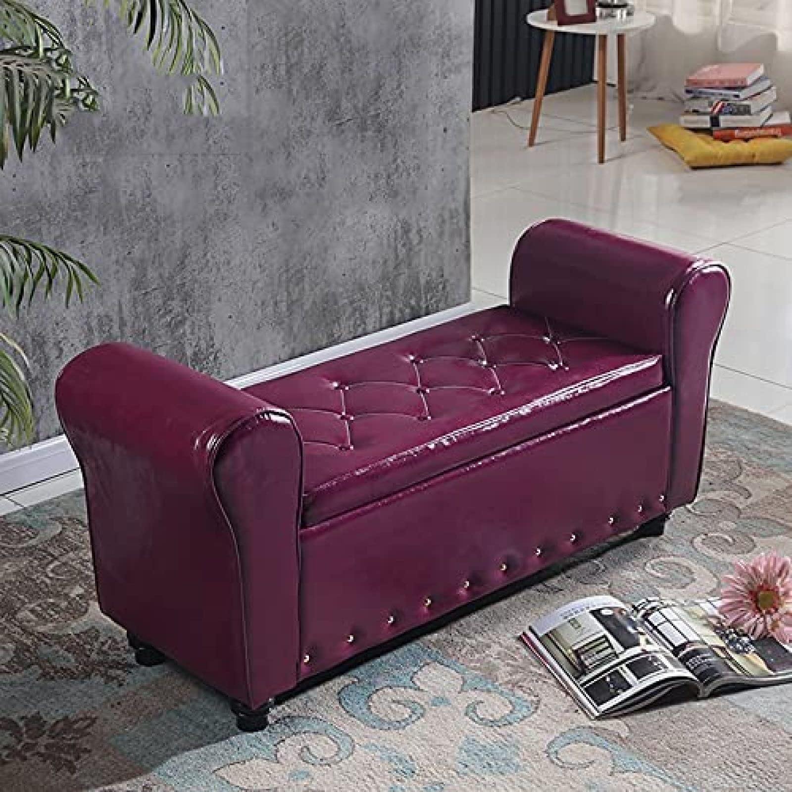Asiento de banco de almacenamiento en madera maciza noble reposapiés premium de 100 cm N