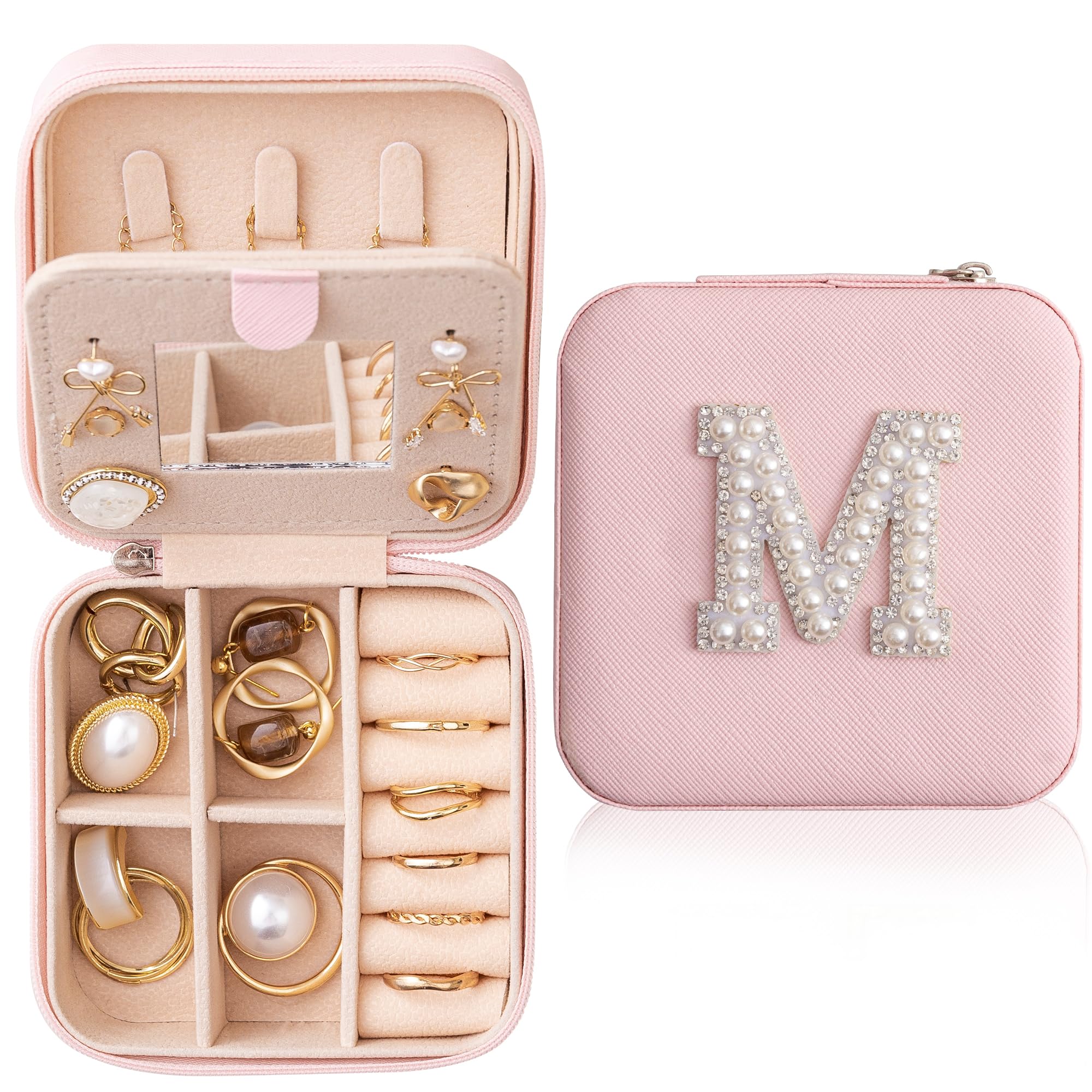 HBselect Travel Jewelry Case Jewelry Box Jewelry Organizer, Initial Small Jewelry Boxes for Women Travel Jewelry Box, Ring Holder, Earring Holder, Beach Travel Vacation Essentials