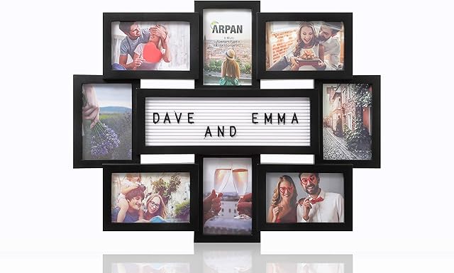 ARPAN Multi Aperture Personalised Alphabet or Number Photo Picture Frame Holds 8 X 6x4 Photos (Black)
