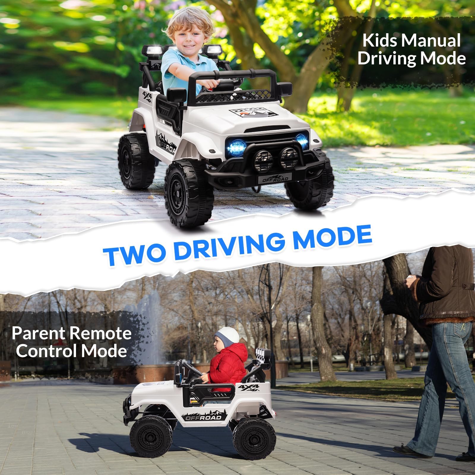 Auto elettrica per bambini 12V 2 posti con telecomando 2.4G - 3 velocità, luci LED, musica, senza fili, clacson - Veicolo elettrico per bambini 3-8 anni, massima sicurezza - Bianco