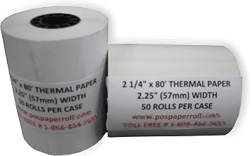 2 1/4" x 80 Thermal Paper 50 Rolls - Works for Verifone Printers Tranz 420, Vx510, Vx510LE, Vx570