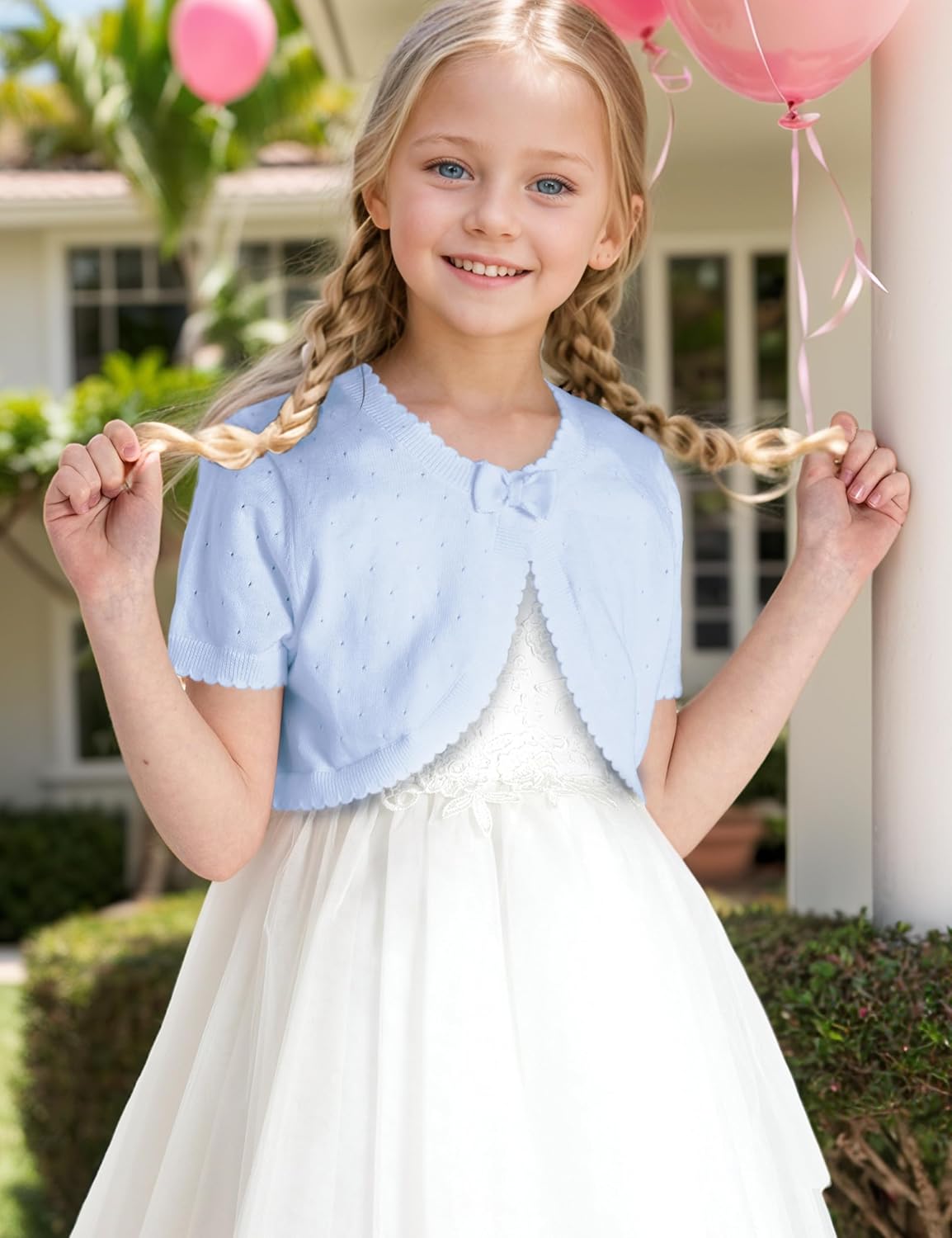 BOBOYOYO Short Sleeve Girls Shrug Cotton Knit Girls Cardigan Childrens Bolero Dress Sweater Toddler Shawl Cover Up for 3-14Y - Image 4