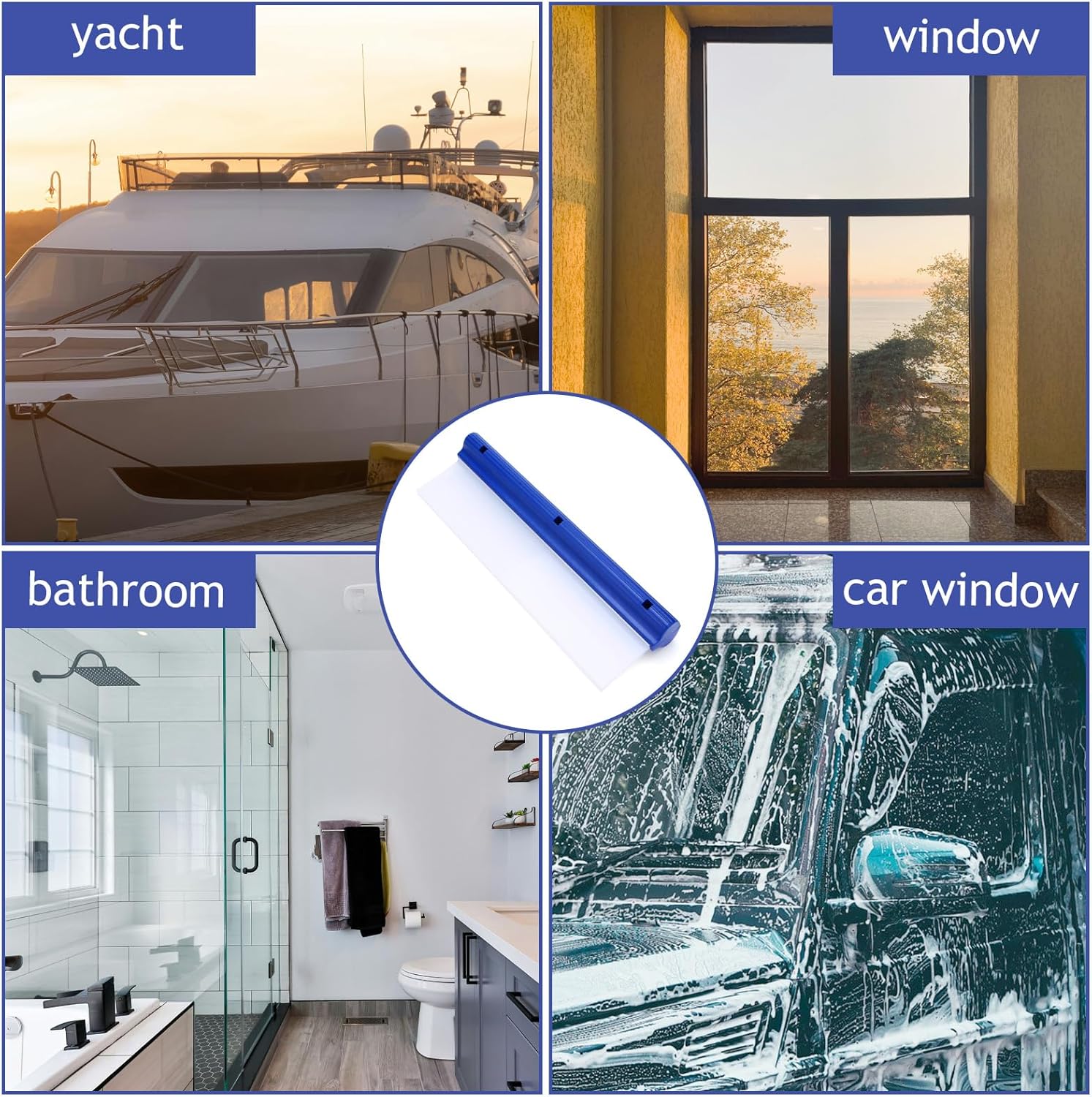 Blue Silicone T-Bar Car Squeee - 12 Inch Car Window Squeee for Drying,