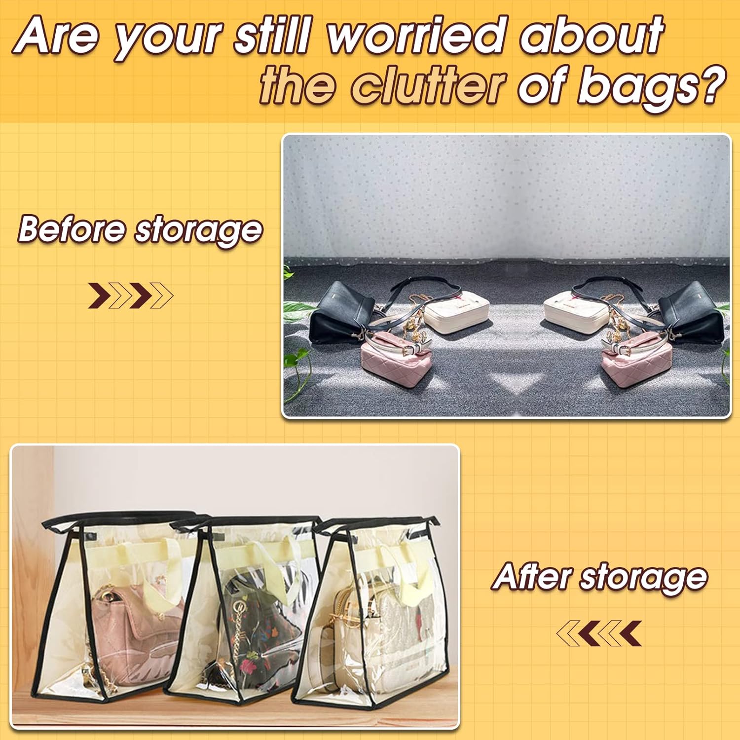 9 Pack Dust Bags for Handbags,Clear Purse Storage,Handbag Dust Bags,Purse Protector Storage Bag,Transparent Purse Storage Organizer for Closet,Dust Cover Bags for Handbag Storage with Zipper Handles - Image 5