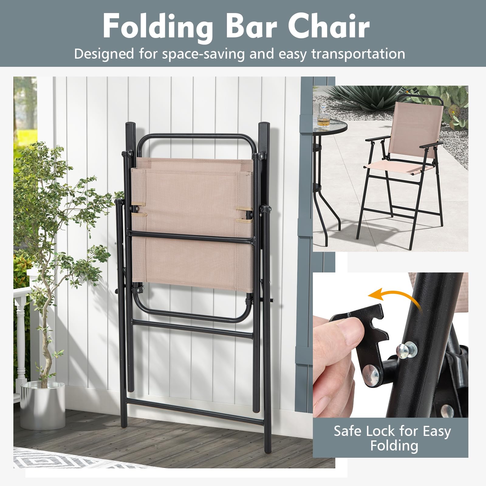 GIANTEX Table de bistrot avec 2 chaises pliantes, 3 pièces - Ensemble de bistrot - Table de balcon ronde - Chaises et table pour balcon - Meubles de jardin