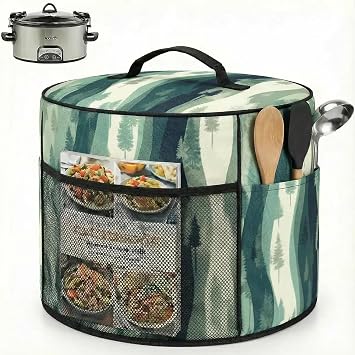 Deosk Oval Slow Cooker Cover For 6qt,7qt,8 Quart Slow Cookers With 2 Side Pockets and Handle Waterproof Oxford Fabric16" D 14.5" W 9.5"HTeal Wave