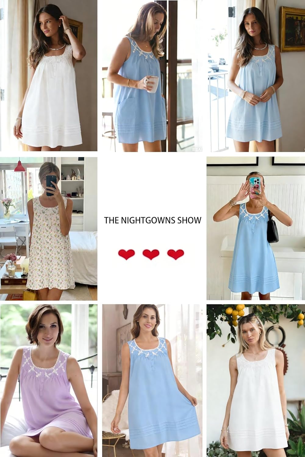 YOZLY Cotton Nightgowns for Women Sleeveless Nightdress Embroidery House Dress with Pockets S-XXXL - Image 4