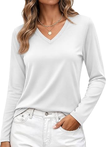 YUCOLEN Long Sleeve Shirts for Women V Neck Cotton Tshirt