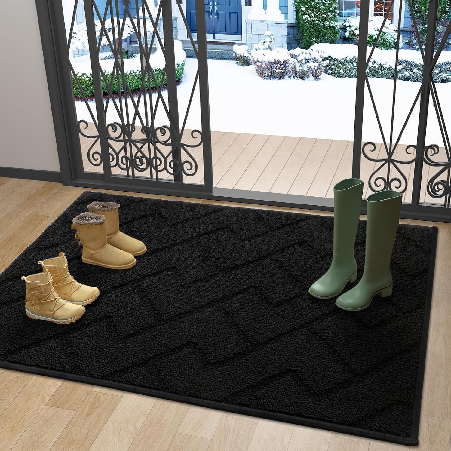 OLANLY Indoor Door Mat, 40x32, Dirt Resistant and Absorbent, Sturdy Non-Slip Rubber Backing, Easy to Clean, Washable Low-Profile Doormat for Entryway, Black