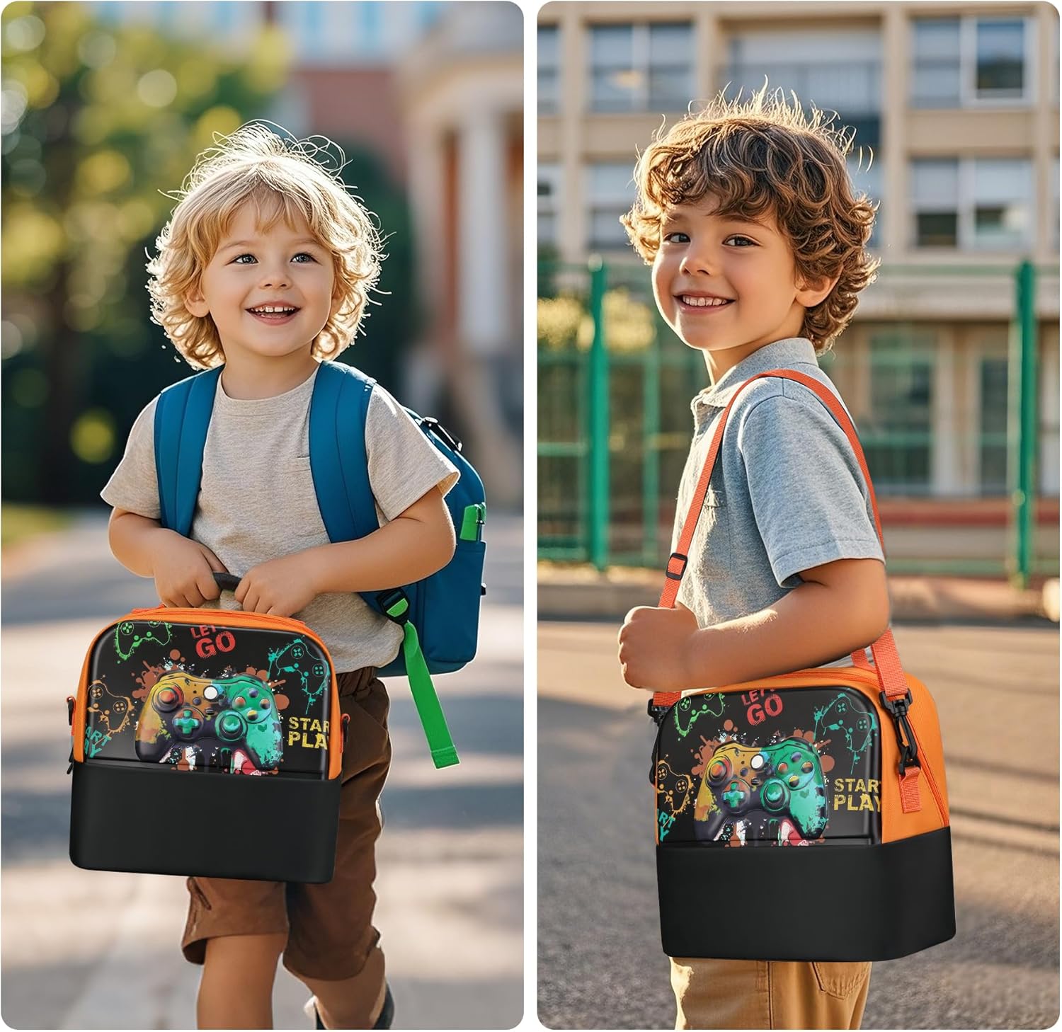 Kids Lunch Bag, Durable Insulated Lunch Bag for Girls, Boys, Washable Lunch Box Bag With Adjustable Shoulder Strap, Reusable Bento Bag for School Picnic & Travel (Game Pad) - Image 7