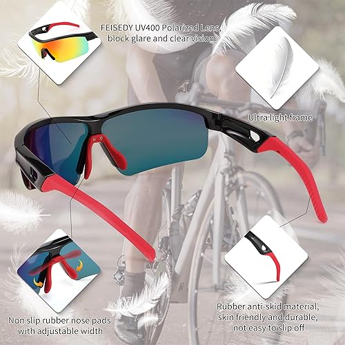 Miniatura 4 de FEISEDY Gafas de sol para hombre, gafas de sol polarizadas para ciclismo, UV400, deportes, béisbol, correr, pesca, senderismo, sombras B2372