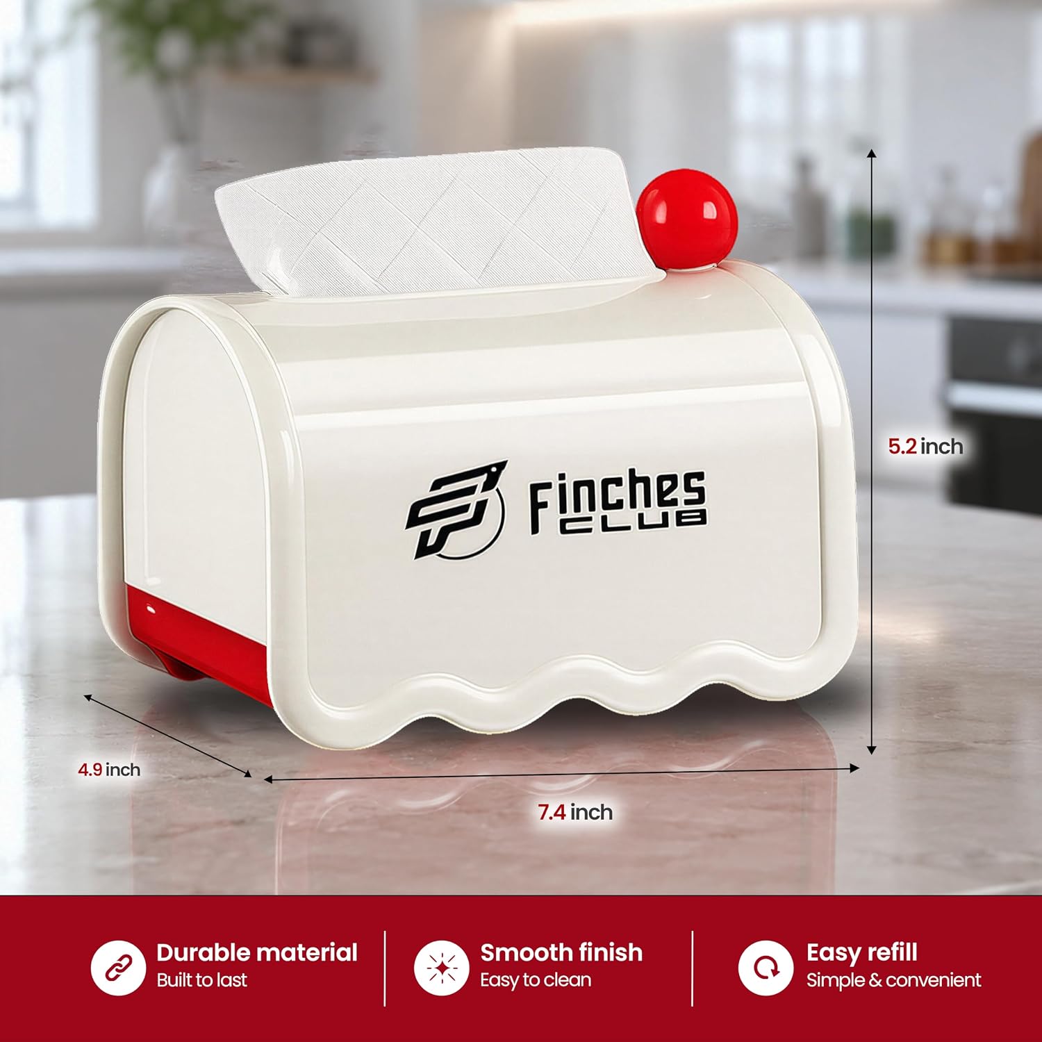 Tissue Box Cover, Rectangular Tissue Holder, Modern Wavy Napkin Dispenser for Bathroom, Bedroom, Office & Countertop, White image 2