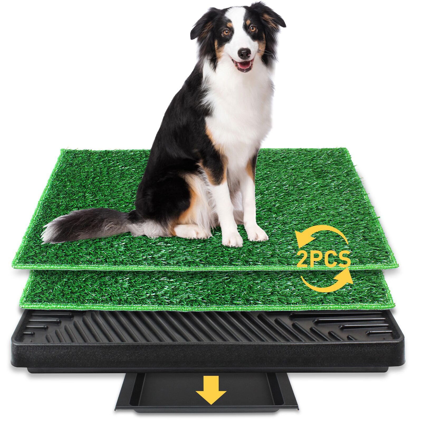BRIAN & DANY XL Dog Toilet Puppy Pee Training Pad with Two Artificial Grass Mats and Waste Tray for Indoor Outdoor, 76cm x 51cm
