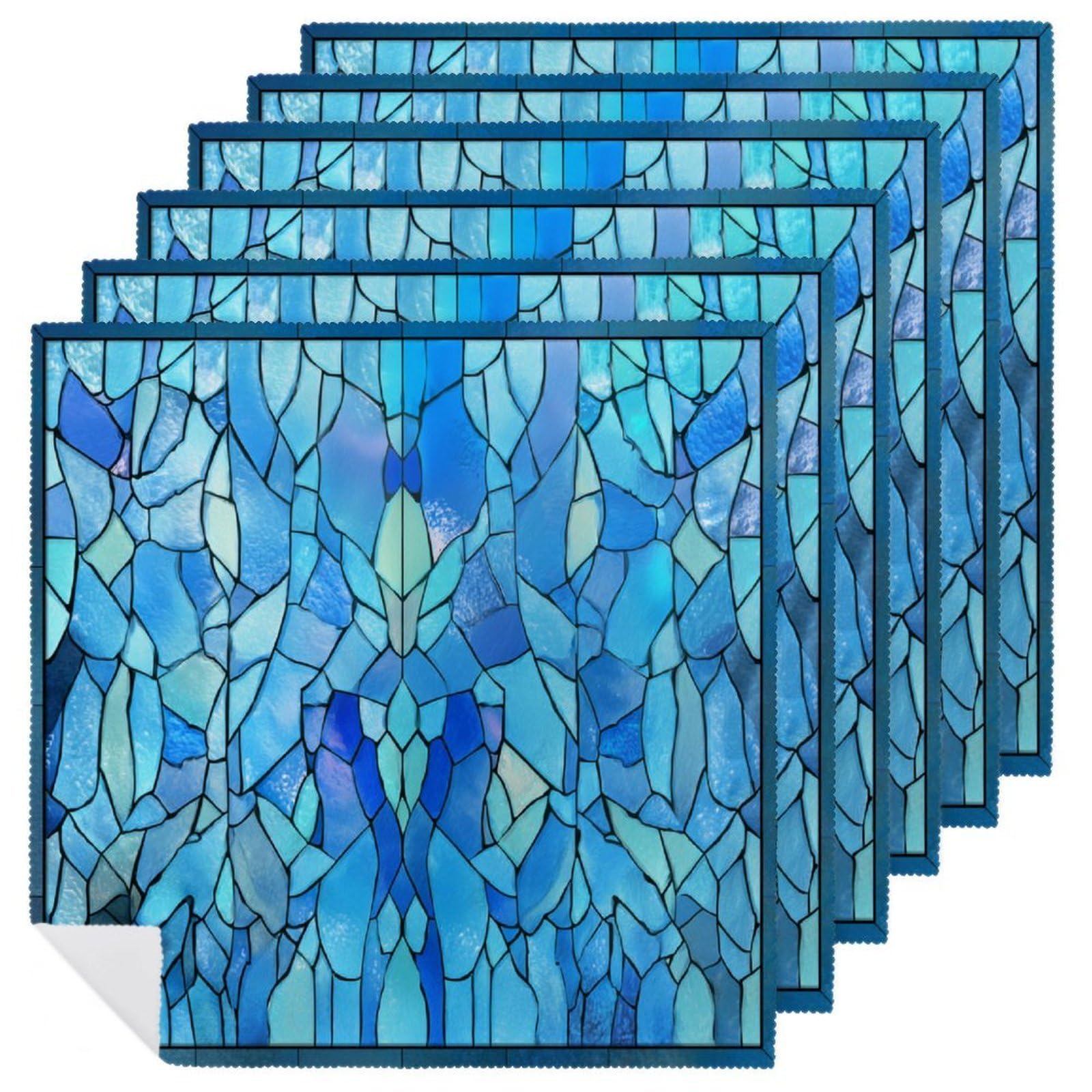 Light Blue Ice Stained Glass Cloth Napkins Set of 6, Square Premium Reusable Washable Polyester Table Linen Napkin for Dinner Party