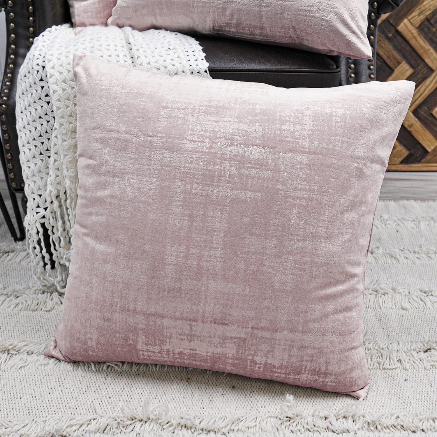 Art Velvet Decorative Square Throw Pillow Covers 26 x 26 Inches Set of 2, Cushion Case Pillowcase Pillowslip for Couch Bed Sofa Car Bedroom Living Room, Pale Pink