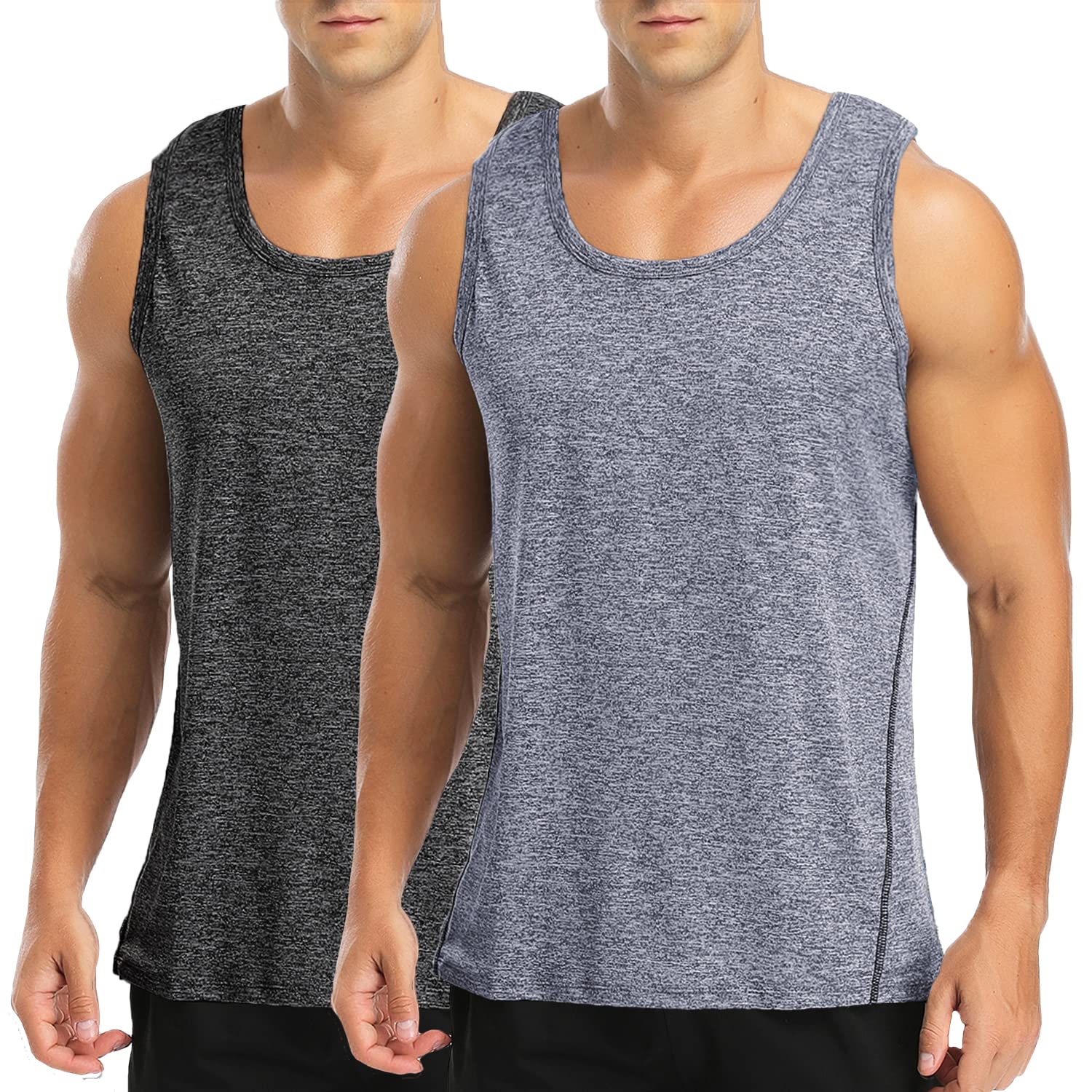 Amussiar Mens Tank Tops Workout Gym Muscle Shirts Tee Lightweight Bodybuilding Fitness Sleeveless 2 Pack