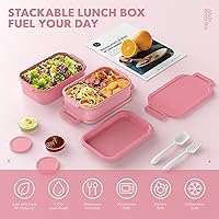 Vista 2 de Jelife Caja de Almuerzo Bento para Adultos - 3 Capas a Prueba de Fugas Apilable Caja Bento para Adultos, 72oz Estilo Grande Todo-en-Uno Lonchera
