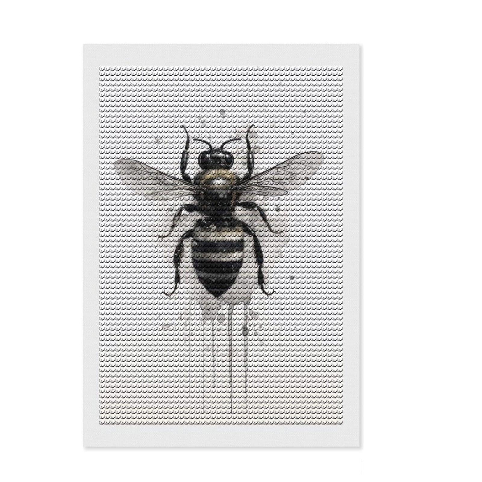 Junmoney Bee Beauty Black Ink Diamond Art Canvas 8"x12", Stress Relief Craft, Neat Printed Canvas, Modern Decor, for Family Craft Time