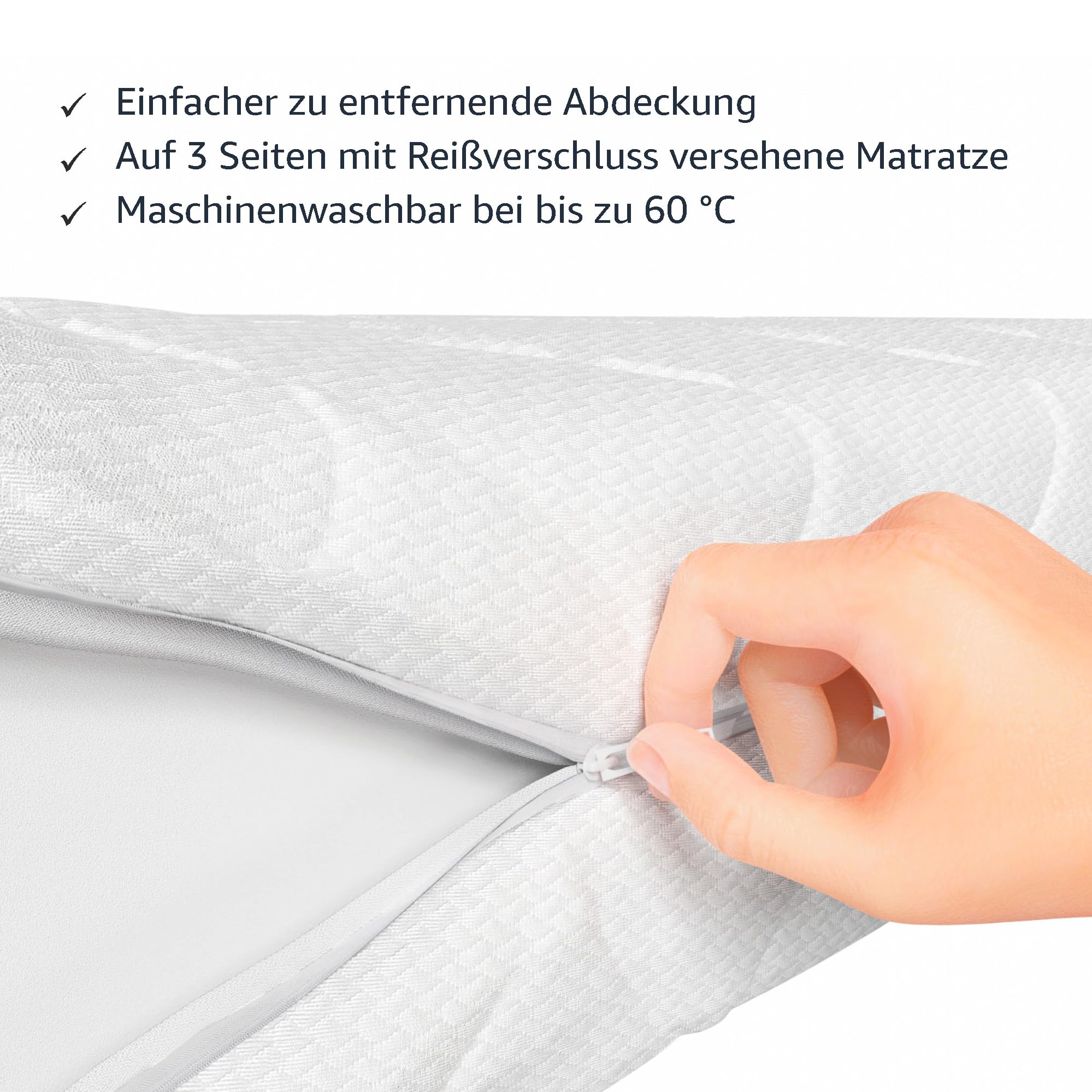 Amazon Basics Komfortschaummatratze mit 7 Zonen, Mittel Fest (H3), 90 x 200 x 15 cm, Weiß