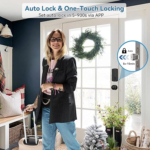 Miniatura 5 de Harfo Cerraduras inteligentes de huellas dactilares para puerta delantera con juego de manija, control de aplicación, cerradura de puerta de entrada
