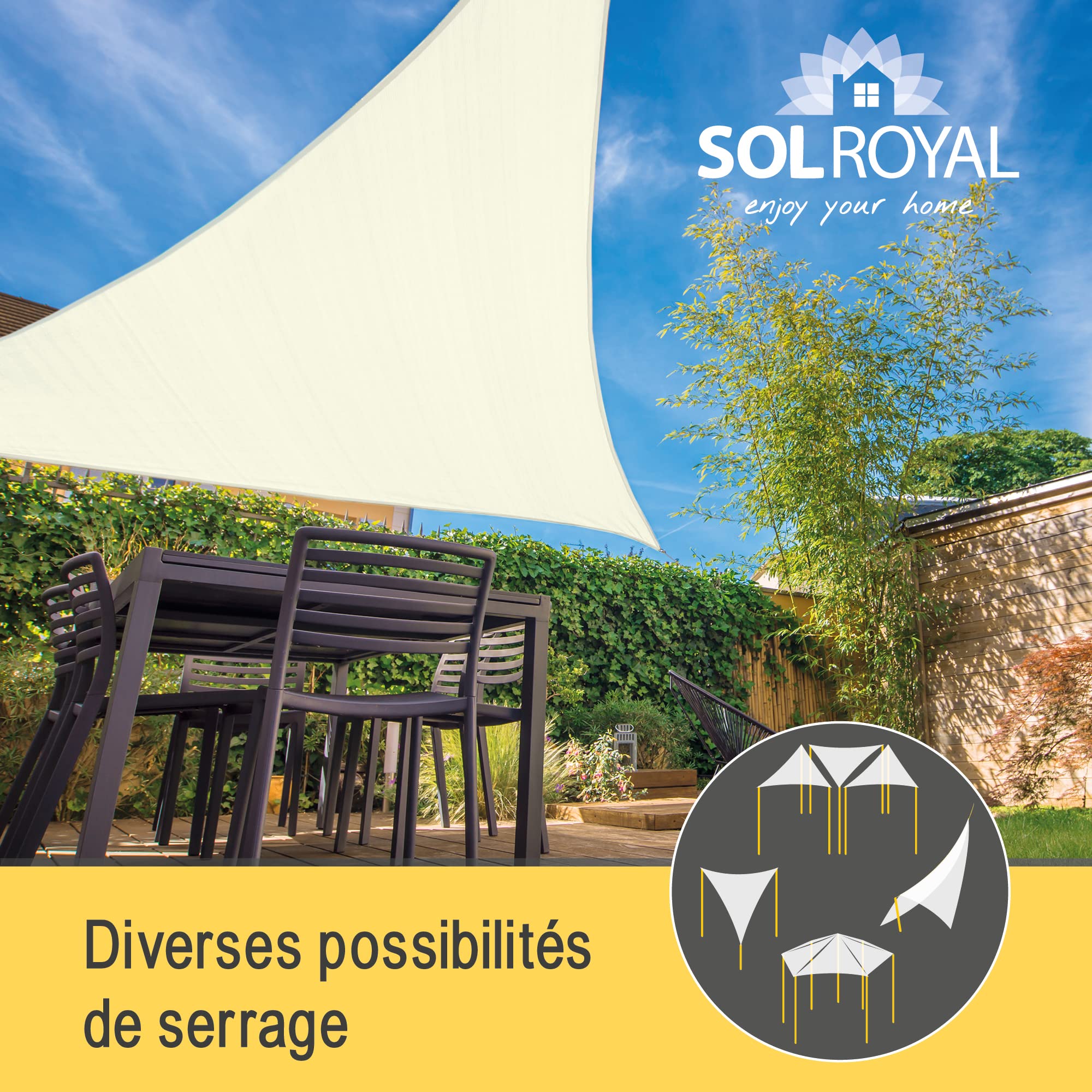 Sol Royal Voile d'ombrage Triangulaire imperméable PES Protection Solaire | 4,2x4,2x6m creme toile brise vue avec fixation pour pergola patio terrasse balcon jardin SolVision soleil triangle PS9