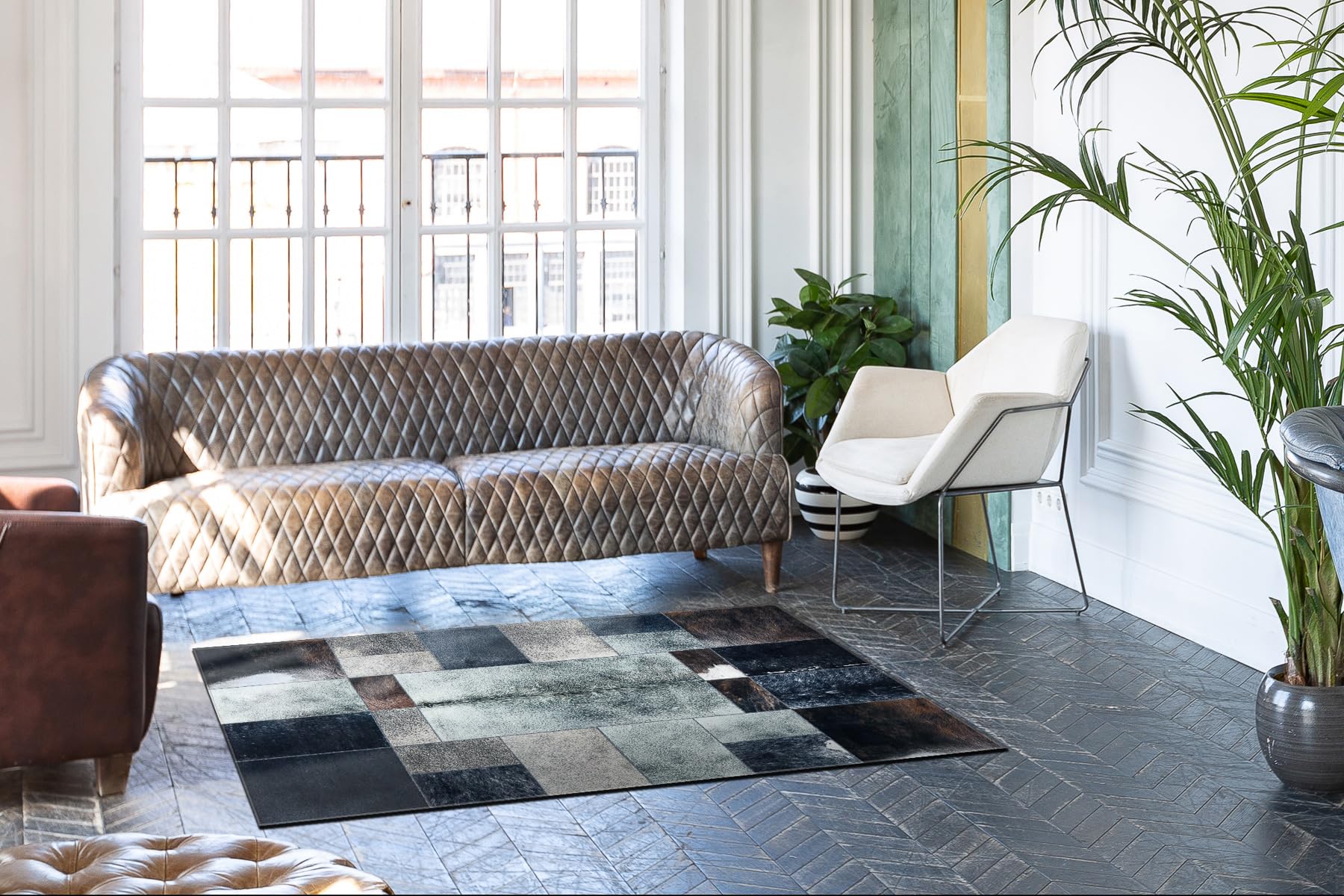 rugsx Tapis Patchwork 21719 Noir, Design, Rectangles, Cuir Artificiel, Peau de Vache, 120x170 cm