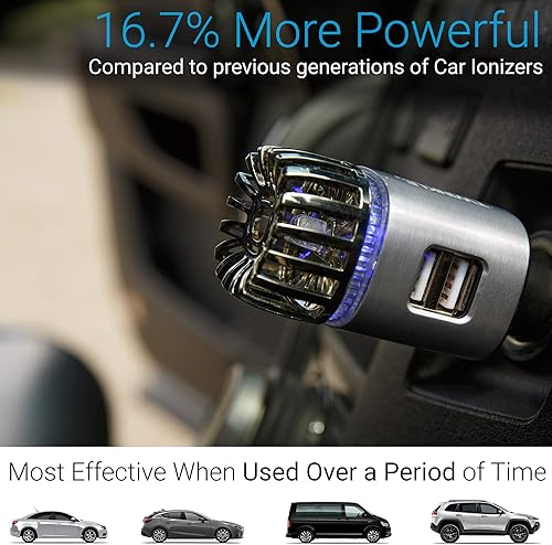Vista 10 de Purificador ionizante de aire para automóvil, desodorante ionizante antimicrobiano para enchufe de 12 V, con dos cargadores USB, elimina del auto