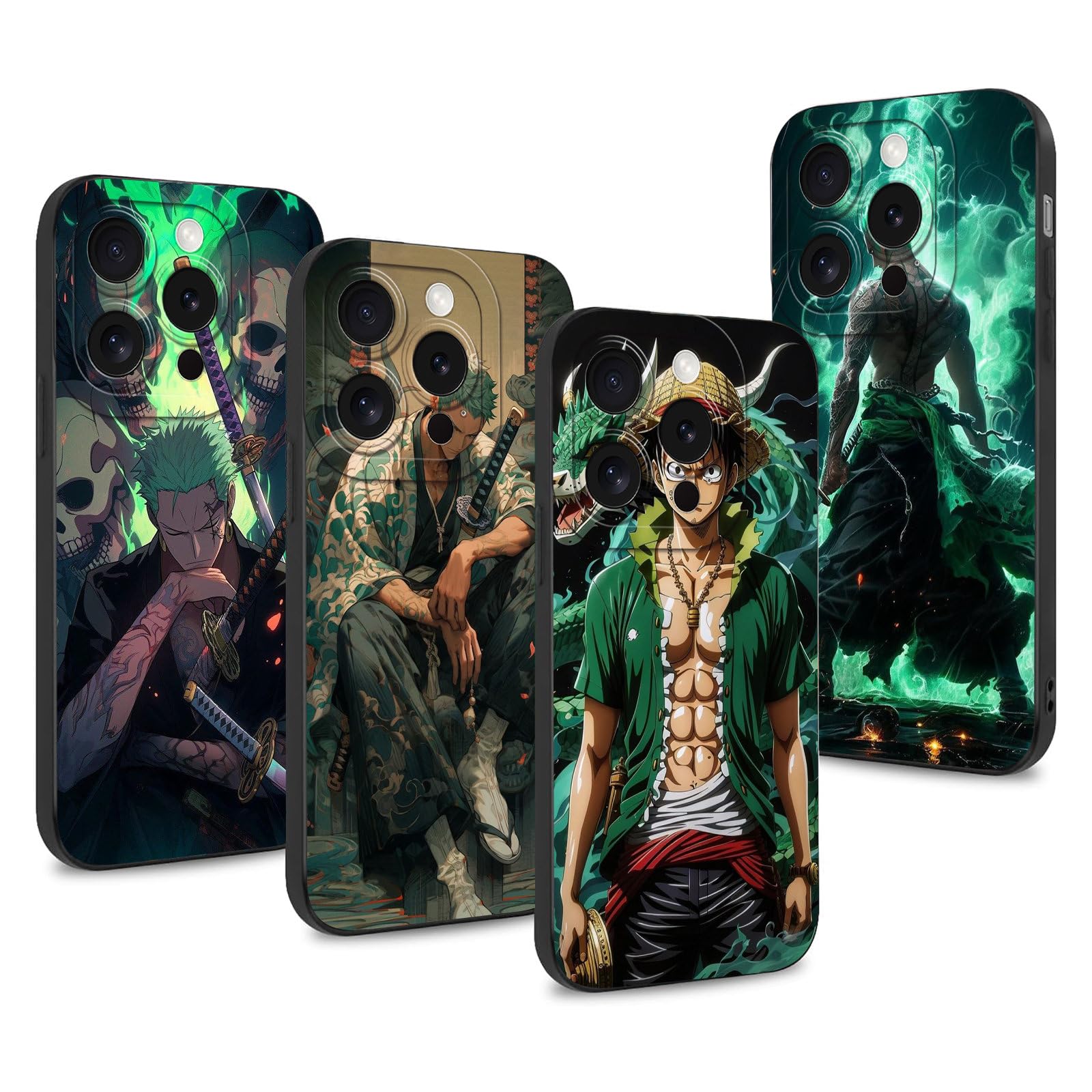 4 Stück Handyhülle für iPhone 16 pro Hülle 6.3'' Anime Zoro Gear 5 Sun God Nika Cartoon-Figuren Manga Muster Design Case Kameraschutz Schutzhülle TPU Silikon Weich Ultra Dünn Elektronik & Foto