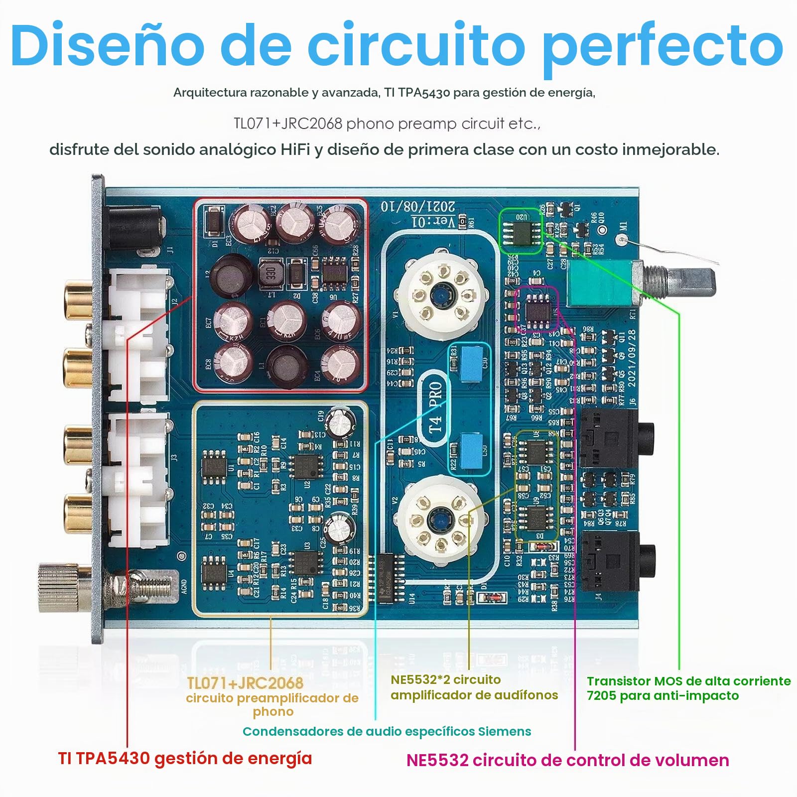 Douk Audio Mini 5654 Preamplificador Phono de Tubo de vacío Preamplificador de Audio estéreo para el hogar Amplificador de Auriculares