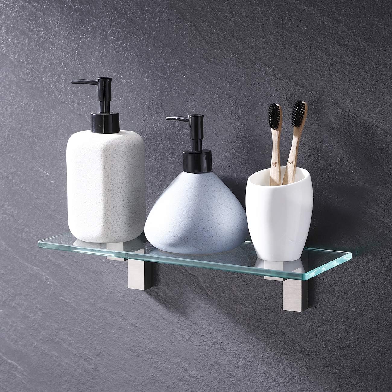 KES Solid Metal Adjustable Glass Shelf Brackets Wall Mount 2 Pcs or One Pair Brushed Finish, HSB301A-2-P2