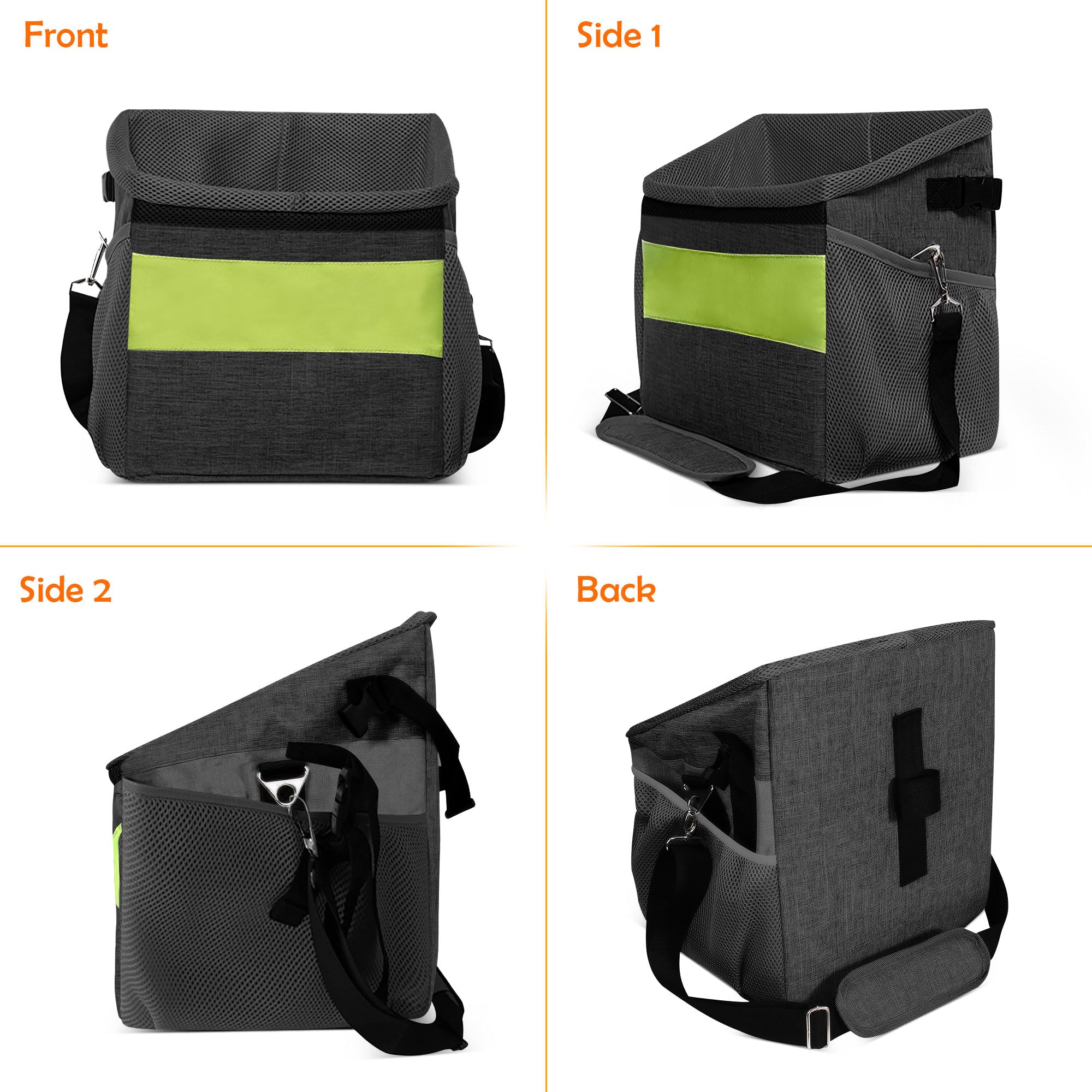 ALLSOPETS Cestino per Bicicletta Animale Domestico, Cestino Anteriore Bici Staccabile per Cane, Staccabile Borsa da Bicicletta per Cani, Pieghevole Cestino per Bici con Tasche Portaoggetti Nero