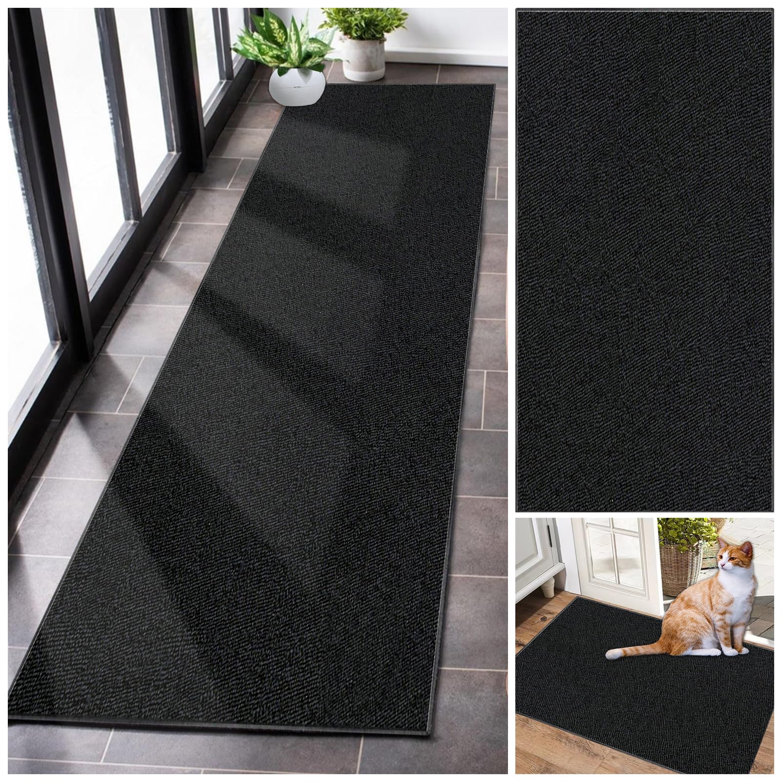 Tappeto Passatoia Corridoio Lungo Tappeti Cucina Lavabile Antiscivolo Moderna Tappeto per Cucina al Metro 70 x 150 cm Tappeti Runner Ingresso Ingresso per Ufficio Entrata Bagno Salotto Nero