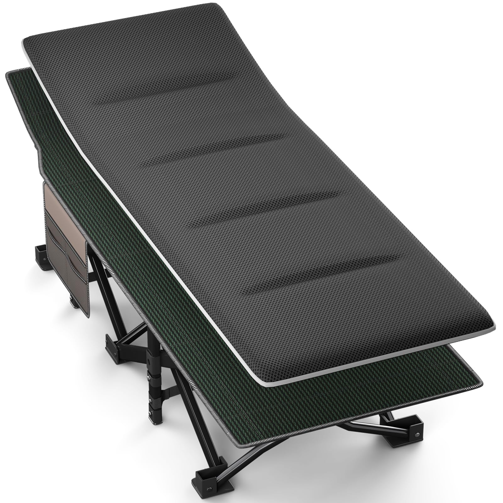 Overmont Camping Cot with Cushion - Extra Wide Portable Folding Cot for Adults with Carry Bag for Outdoor Travel Home Office Nap, Supports 550 lbs