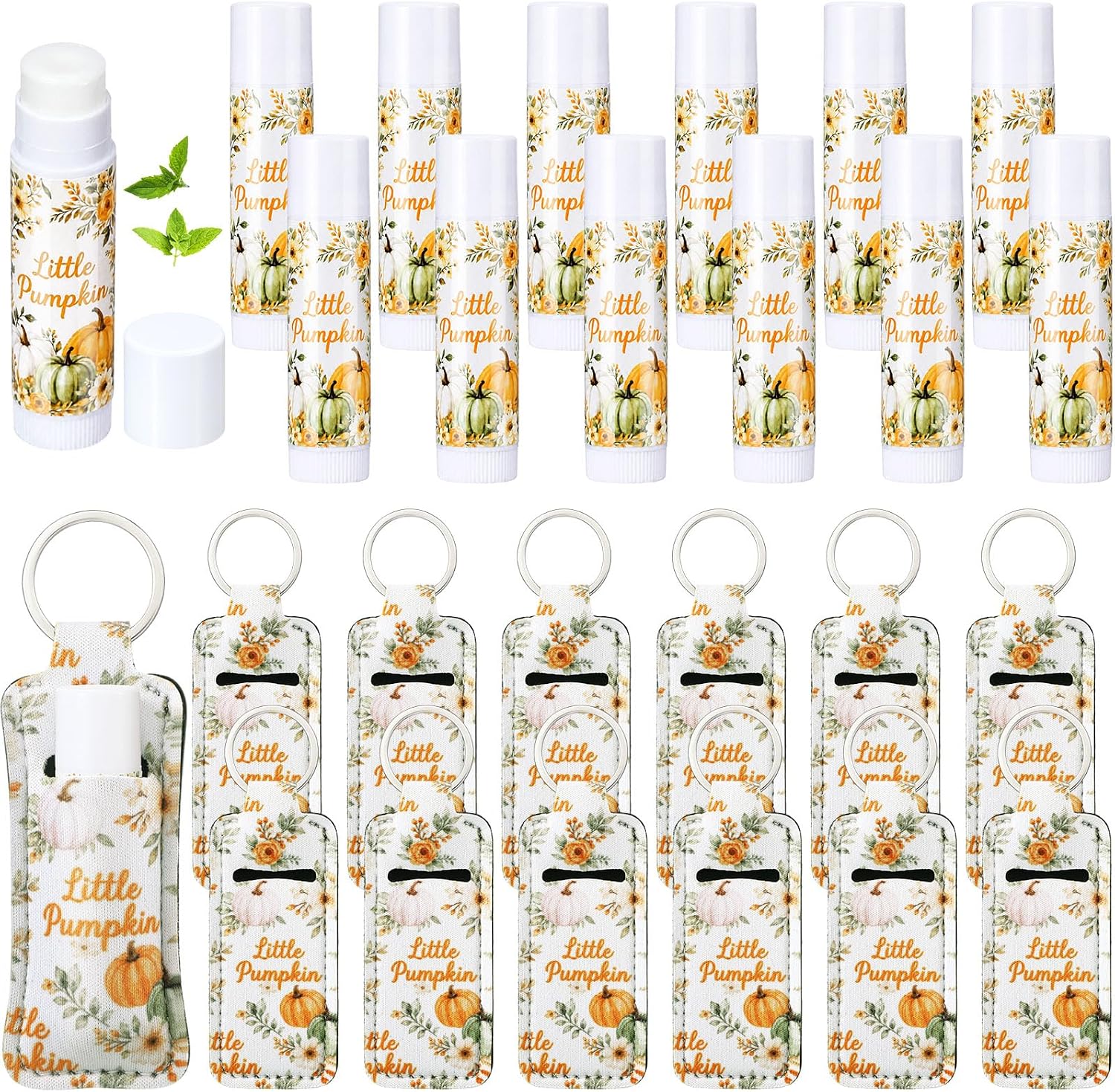 Loopeer 24 Pcs Volleyball Party Favors Include Lip Balm and Lipstick Holder Keychain Bulk Moisturizing Volleyball and Bow Lip Balm Keychains Pouch for Team Gifts Sports Party Supplies