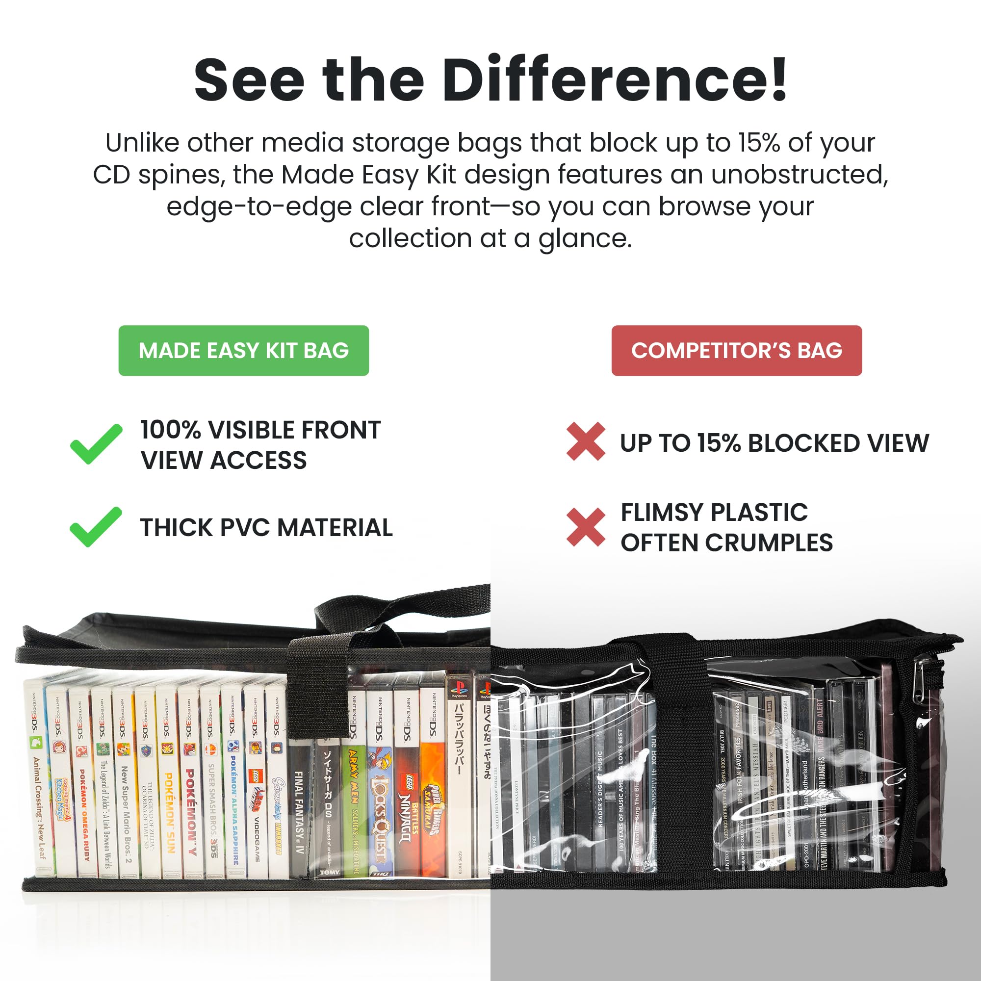 Made Easy Kit Clear View Medien-Aufbewahrungstasche für CDs und Videospielhüllen, schützen Sie Ihre Sammlung und bewahren Sie die Qualität Ihrer Hüllen, stapelbar, platzsparend, passend für 50