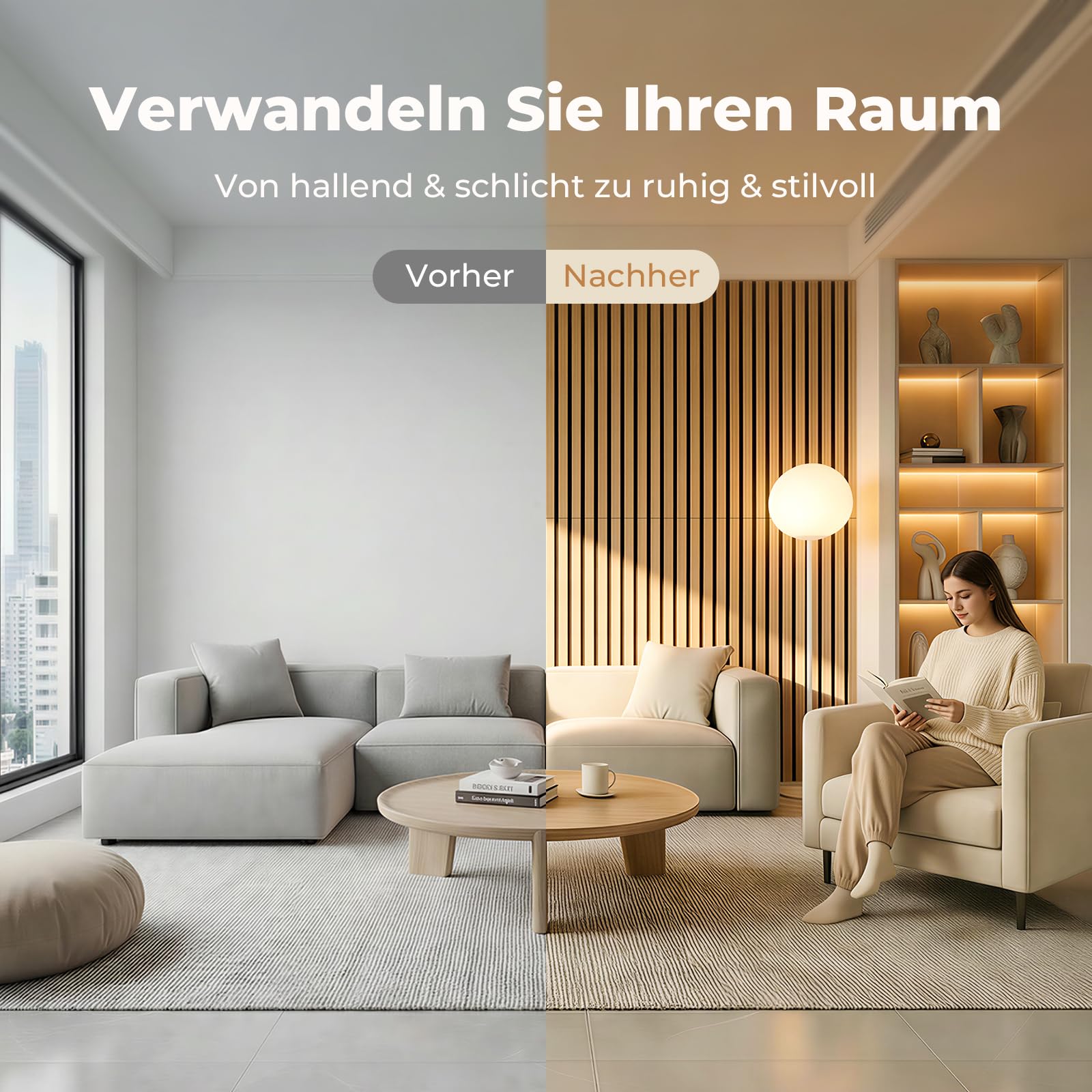 Akustikpaneele 120x60x2,1 cm, Ohuhu 4 Stück Schallschutzplatten in Holzoptik, Modernes Wandpaneel mit Hoher Schallabsorption, Einfache Installation & Schneidbar, Paneele Wand für Wohnzimmer Büro