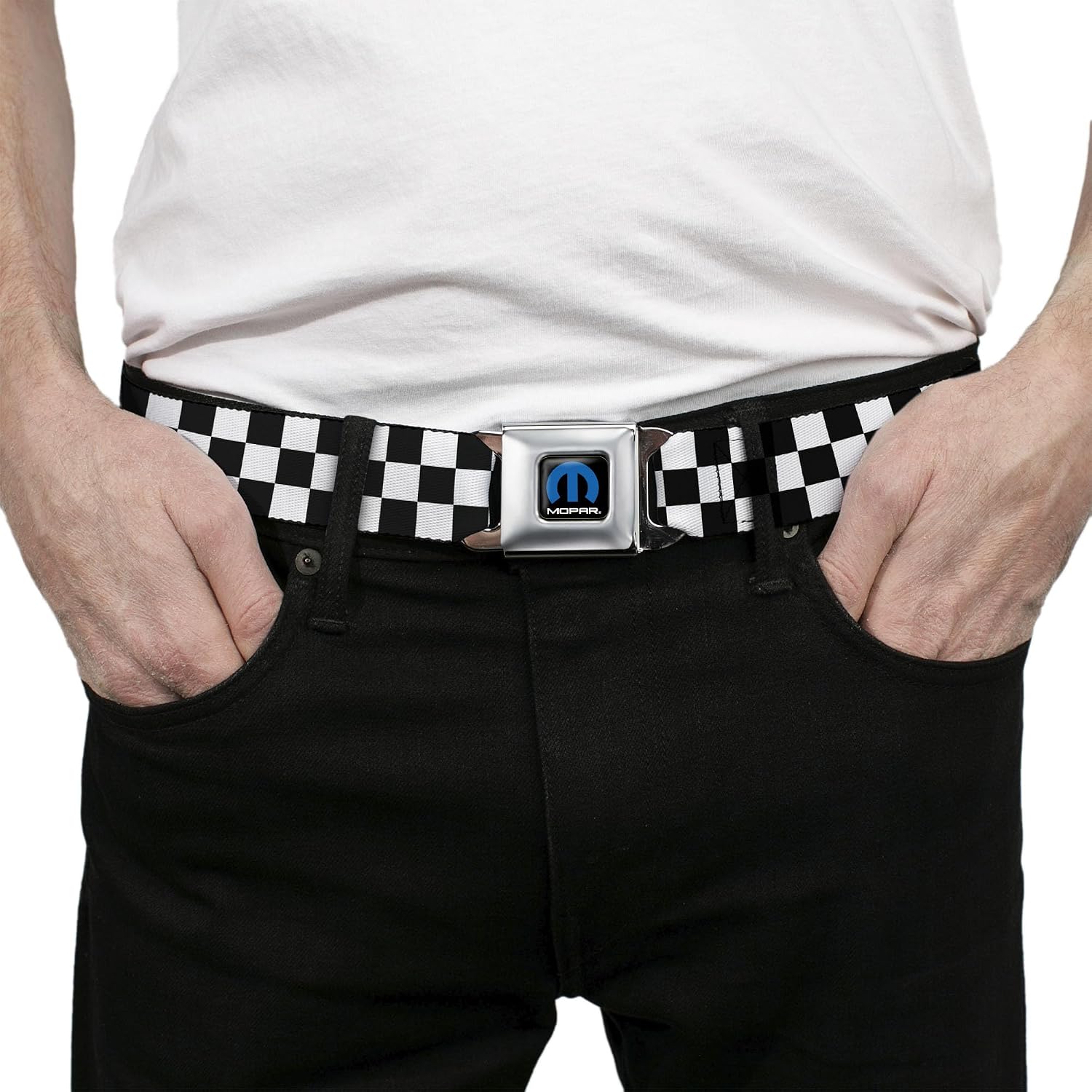 Buckle-Down Men's Seatbelt Belt Checkered Regular, Black/White, 1.5" Wide-24-38 Inches