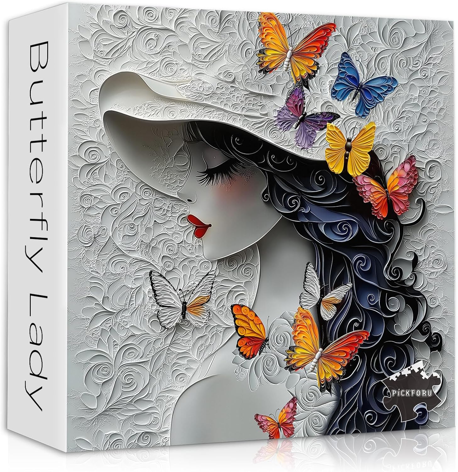Butterfly Lady Puzzles for Adults 1000 Pieces，Beauty Hat Woman Art Puzzles, Elegant Woman Butterfly Jigsaw Puzzle Aesthetic, Impossible Difficult Challenge for Adults