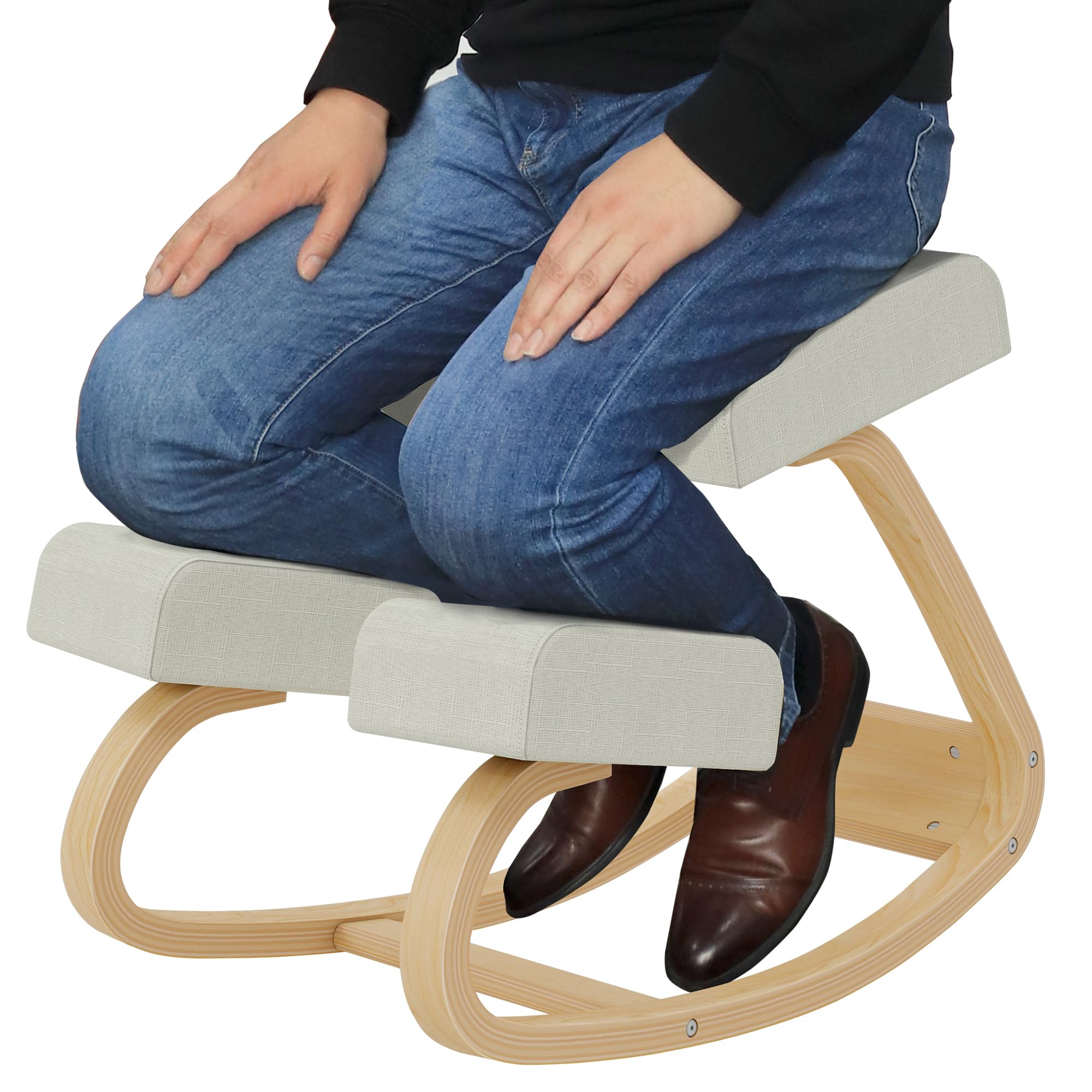 Ergonomischer Kniestuhl ausMassivholz mit Wippfunktion,gepolsterte Sitz-und Knieauflage fuirBuro, Homeoffice und Lernen, bis 100kg