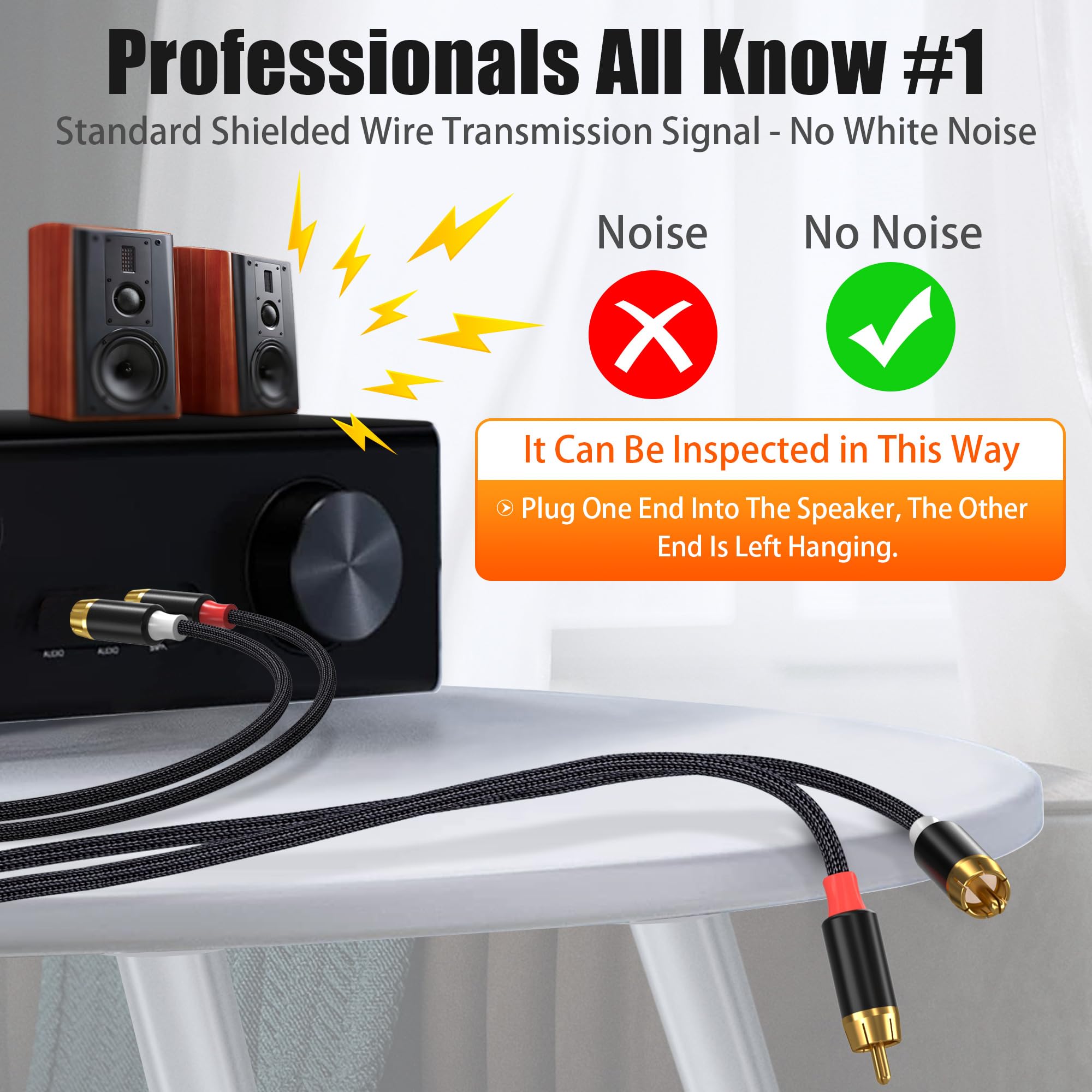 AGVEE Cavo RCA da 1,2 m, 2 RCA maschio ispessito a sei artigli cavo audio stereo ausiliario per Home Theater, amplificatore, altoparlanti attivi o subwoofer, nero