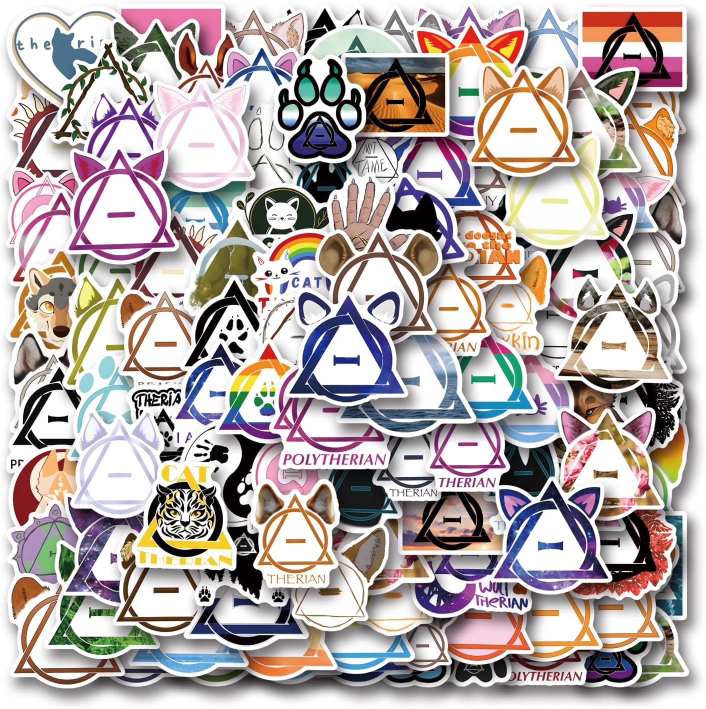 114 pcs Therian Stickers, Cool Colorful Waterproof Animals Stickers for Teens Kids Adults,Cute Aesthetic Cartoon Vinyl Animal Kawaii Stickers Pack for Water Bottles,Laptop,Phone,Skateboard,Bicycle