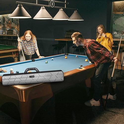 Miniatura 9 de Estuche para Taco de Billar, Funda Rígida para Taco de Billar 4x4 con 10 Ranuras Acolchadas, Bolsa de Billar Resistente con Mango de Cuero Suave y