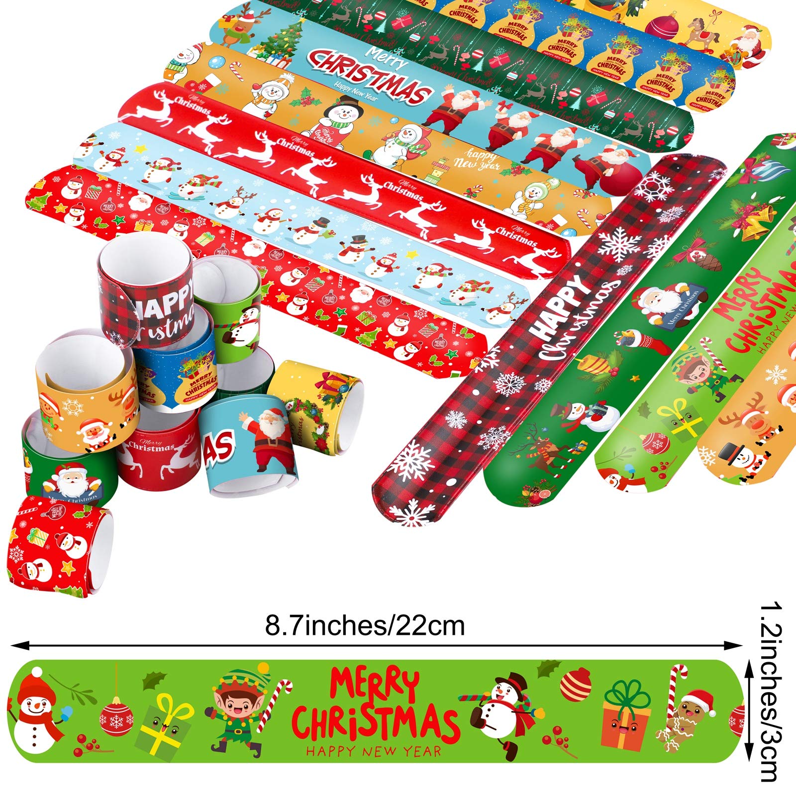 Elcoho Lot De 24 Bracelets Slap Bands Noël - Jouets Fête Avec Père Noël, Bonhomme De Neige, Renne