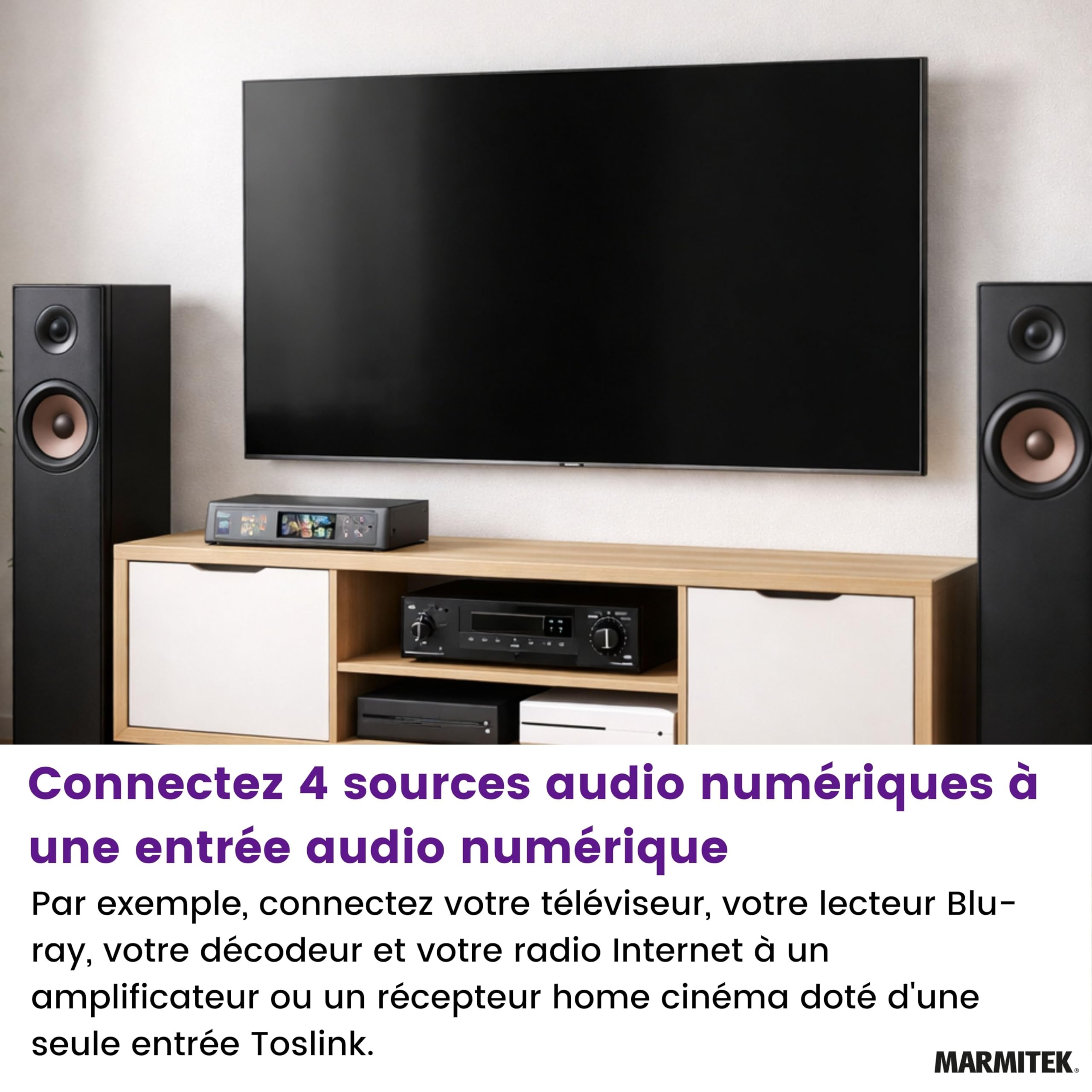 Marmitek Connect TS21 Switch Toslink 2 entrées 1 sortie commutateur audio optique S/PDIF 192 kHz