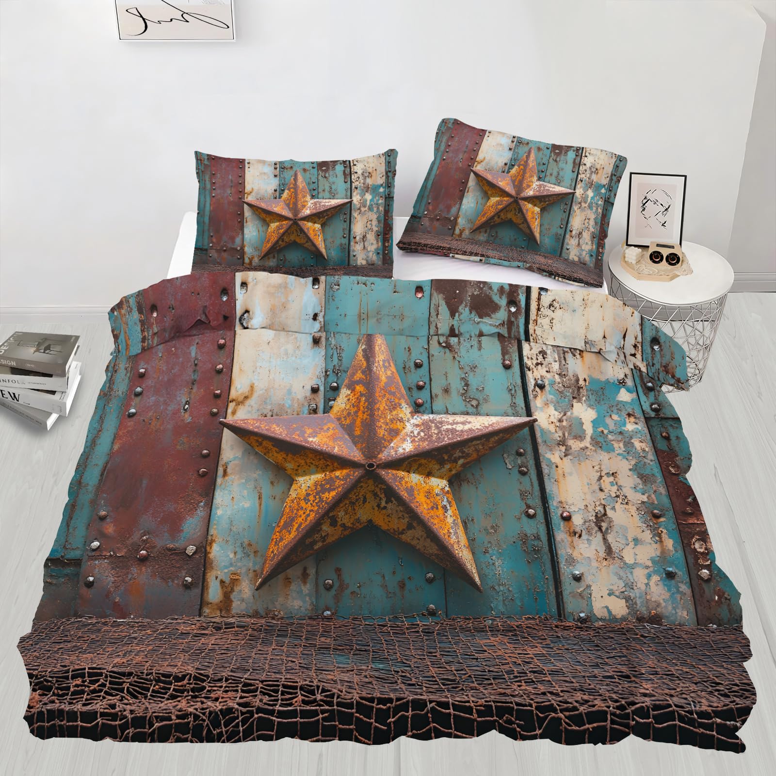 Parure de lit rustique avec housse de couette 260x220 et 2 taies d'oreiller